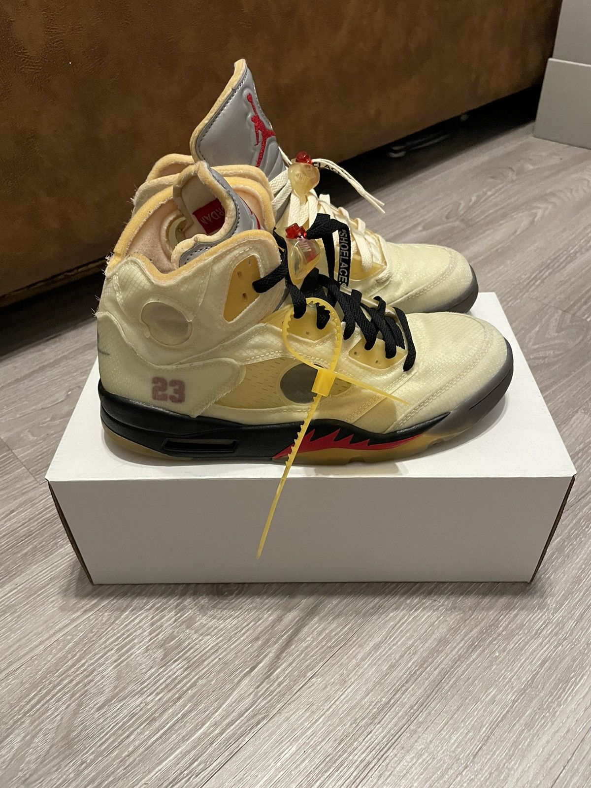 image of Off White Jordan 5 Sail Shoes in Cream, Men's (Size 10)