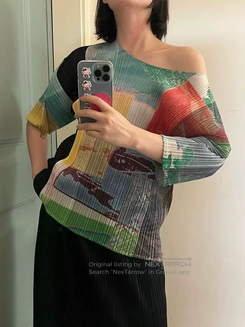 Issey Miyake Issey Miyake Pleated Mesh Printed Short Sleeve T-shirt Size XL / US 12-14 / IT 48-50 - 4 Thumbnail