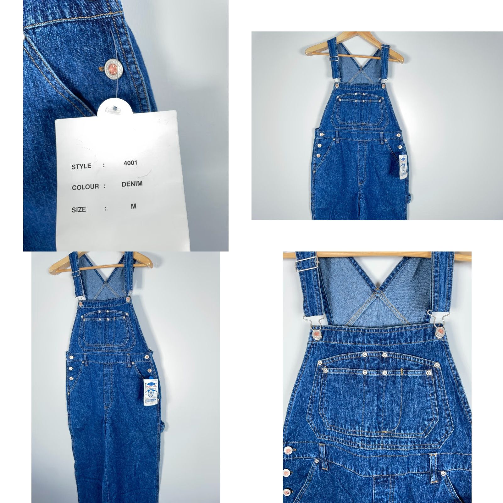 Denime VINTAGE 90s Denim Bib Overalls Women's Medium Blue Jean Baggy Grunge Skater Unworn Andrew's Blues Jeansworks Overall Pockets Size 32" / US 10 / IT 46 - 9 Thumbnail