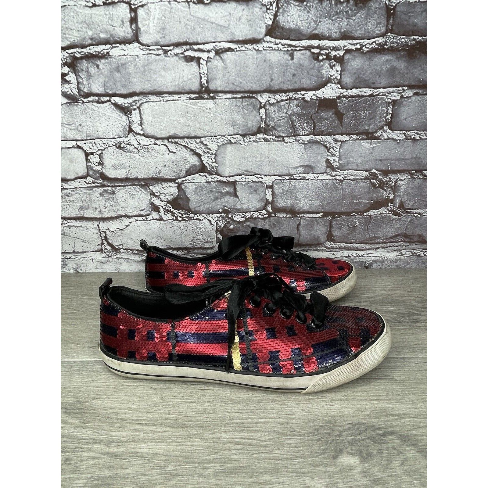 Coach Coach Willa Sequin Black Red Plaid Casual Ribbon Lace Sneake Size US 7.5 / IT 37.5 - 7 Thumbnail