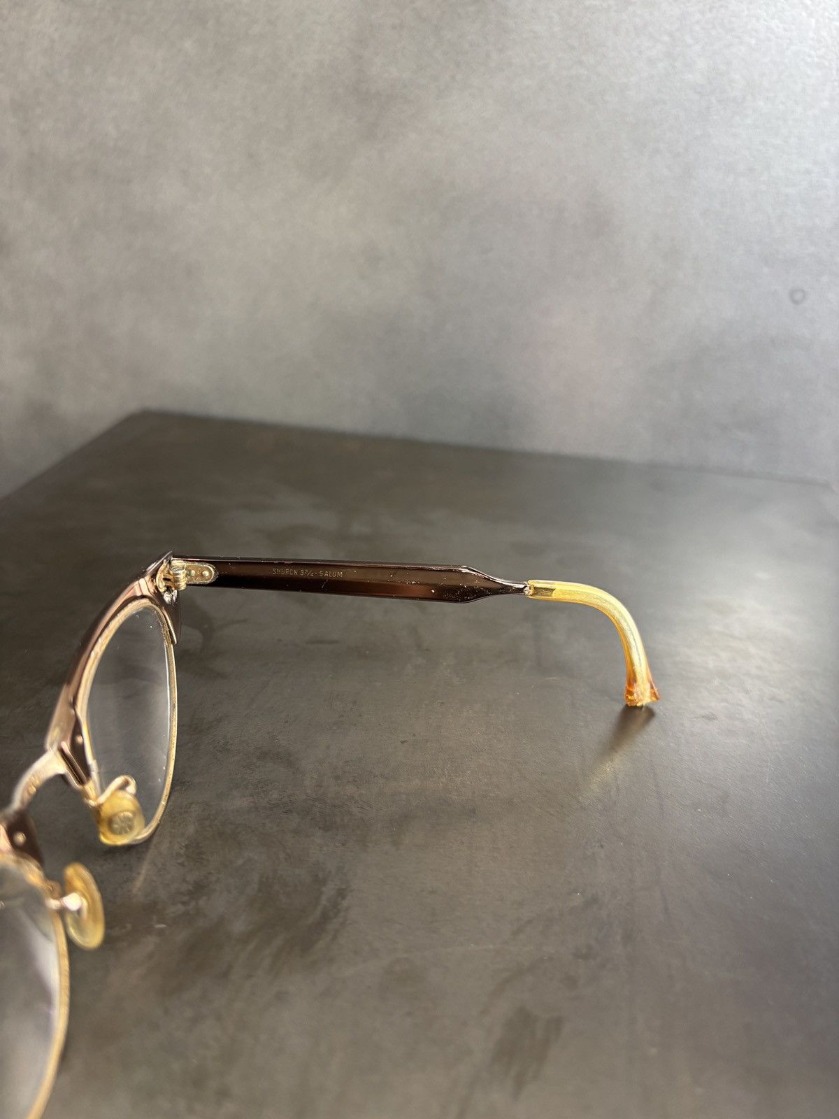 Shuron 1960s Shuron Frames Vintage Eyeglasses Horn Rim USA Gold Size ONE SIZE - 9 Thumbnail
