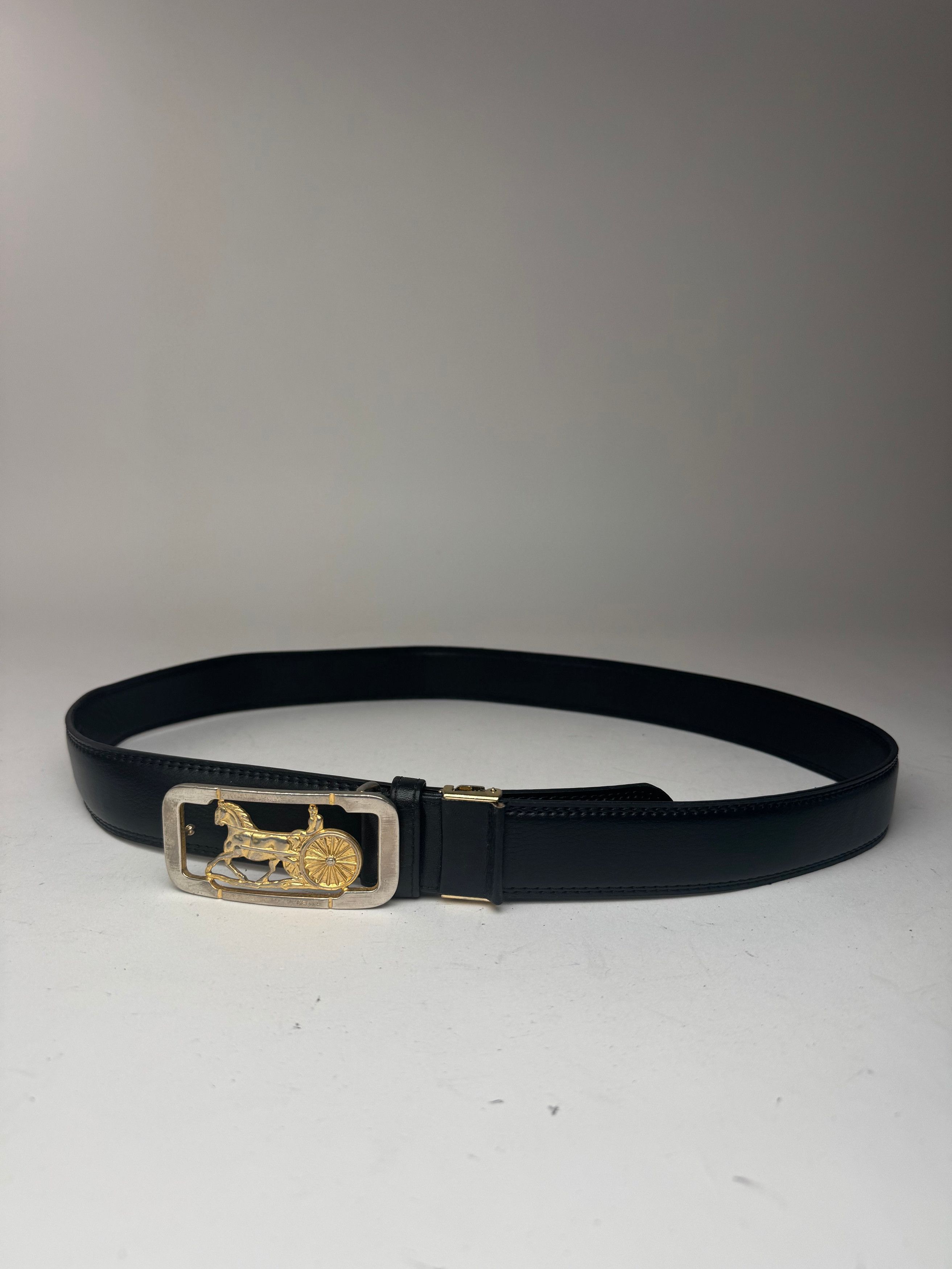 Celine Vintage Paris Carriage Logo leather belt black Size ONE SIZE - 1 Thumbnail