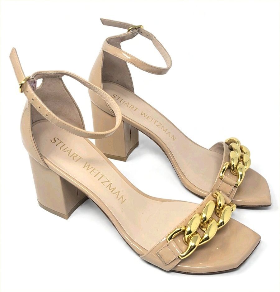 Stuart Weitzman Stuart Weitzman Chain Detail Block Heel Sandals Patent Sz 8 Size US 8 / IT 38 - 1 Thumbnail