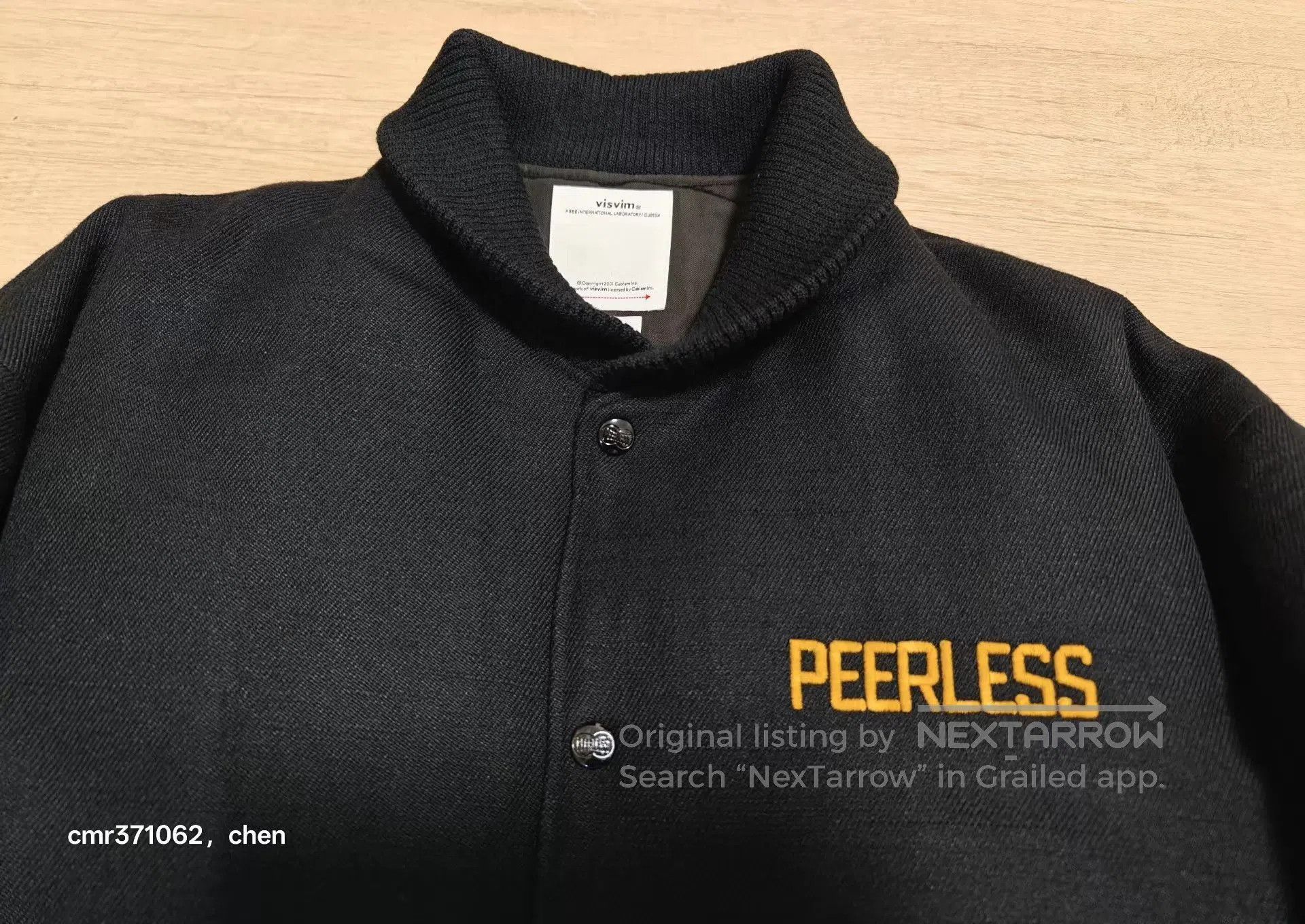 Visvim Black Bomber Jacket with 'PEERLESS' Embroidered Text. Size US L / EU 52-54 / 3 - 2 Thumbnail