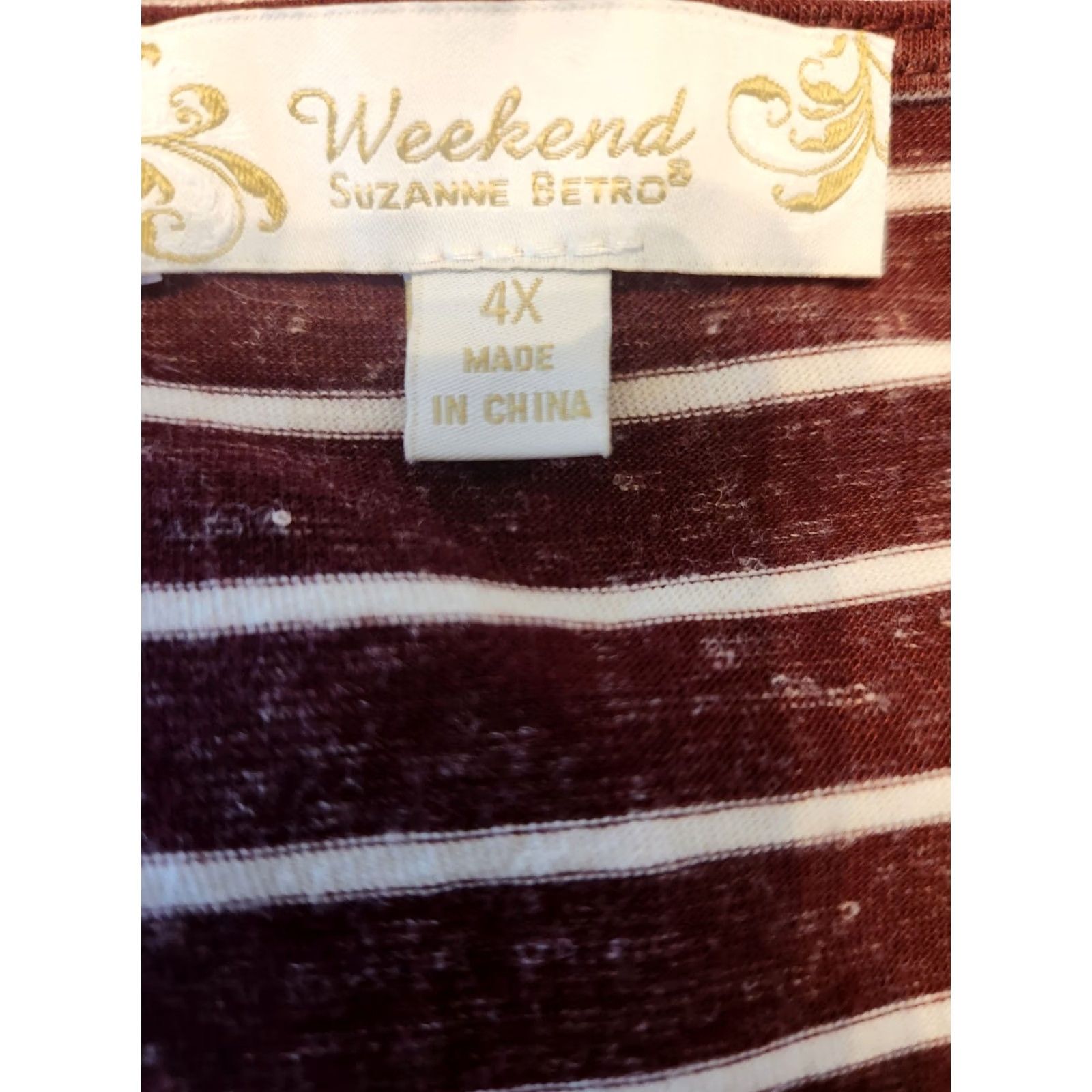 Vintage Suzanne Betro Blouse Burgundy White Stripe Pom Pom Bell Sleeve Top 4X Women Size XXL / US 16-18 / IT 52-54 - 5 Thumbnail