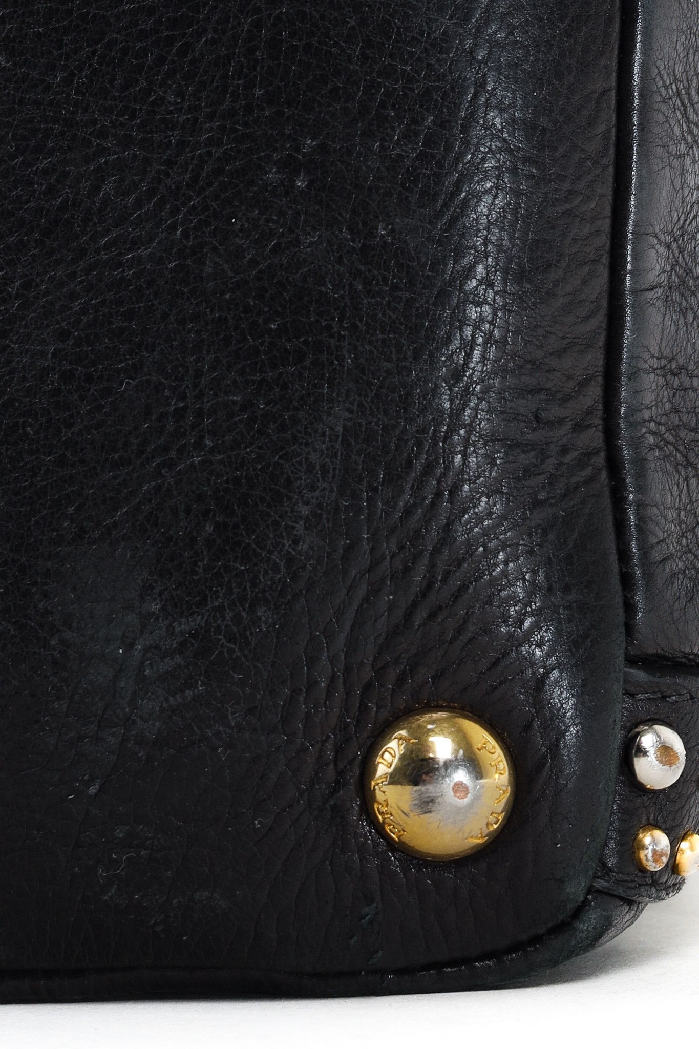 Prada Prada Craquele Nero Glace Calf Leather Studded Shopper Tote Size ONE SIZE - 7 Thumbnail