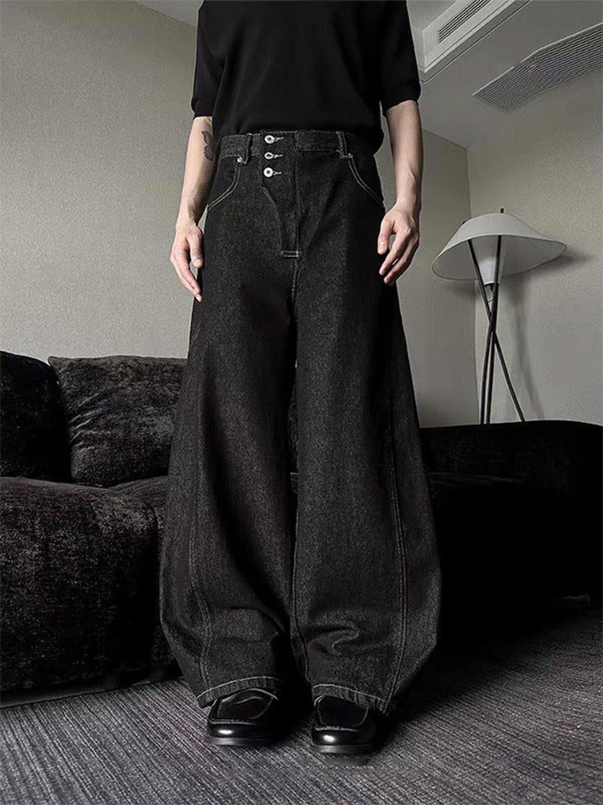 Vintage Black Wide Leg Barrel Button Fly Denim Jeans Size US 30 / EU 46 - 1 Thumbnail