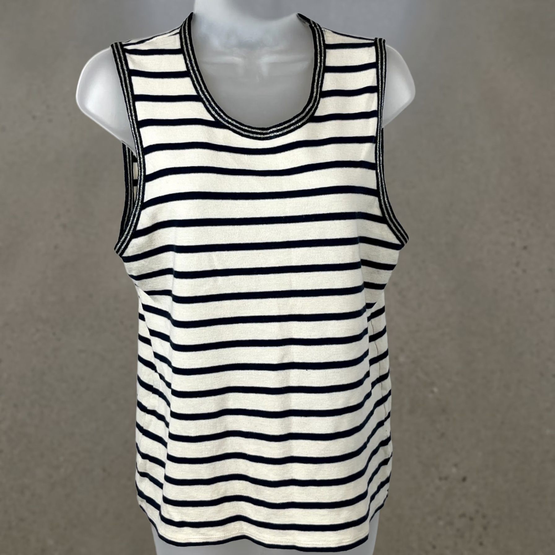 J.Crew J.CREW Women’s Large Navy White Striped Sleeveless Tank Top Stretch Regular Fit Tank/Top Size L / US 10 / IT 46 - 1 Thumbnail