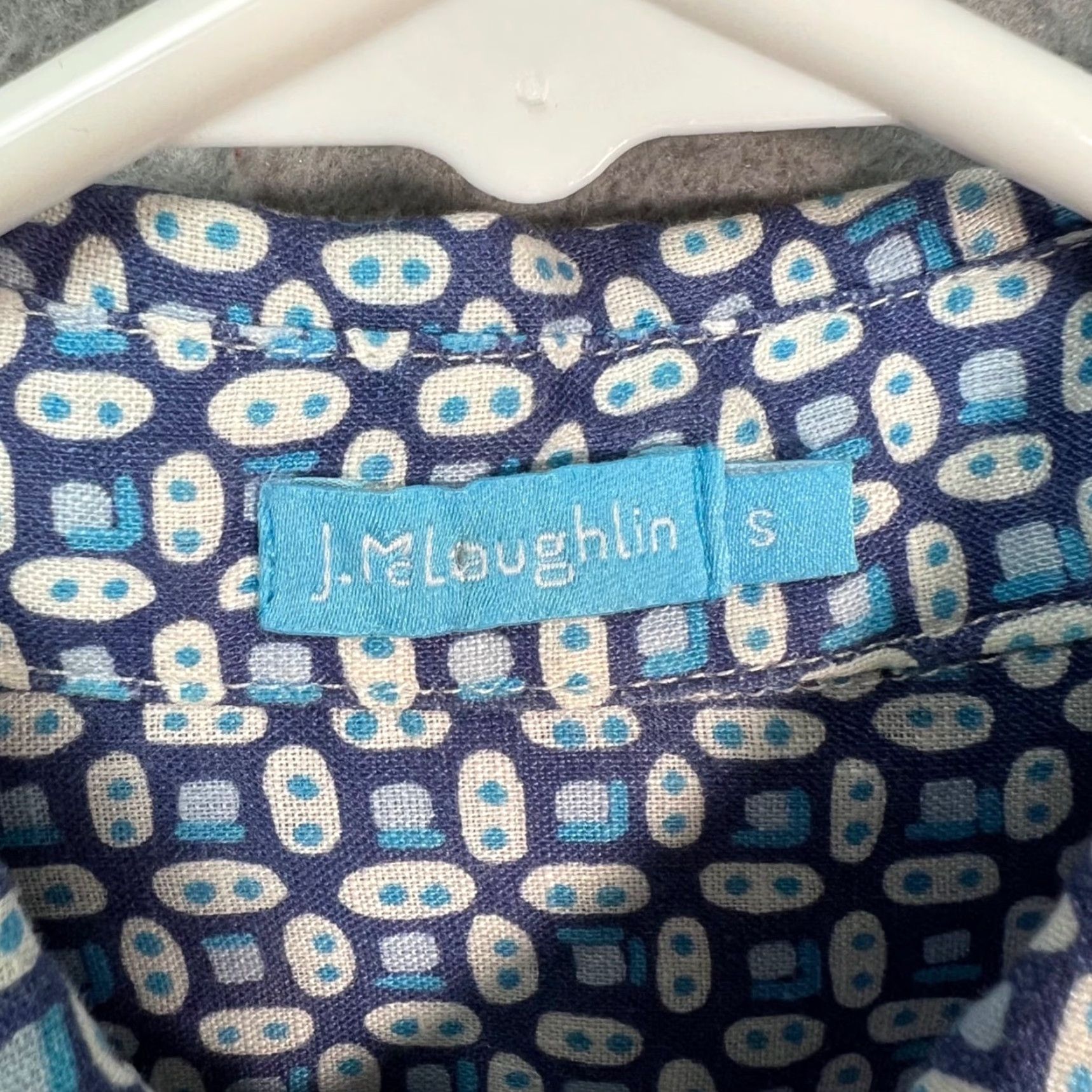J.McLaughlin J.McLaughlin Button-Up Linen Long Sleeve Geometric Blue White Small Women’s Shirt Size S / US 4 / IT 40 - 3 Thumbnail