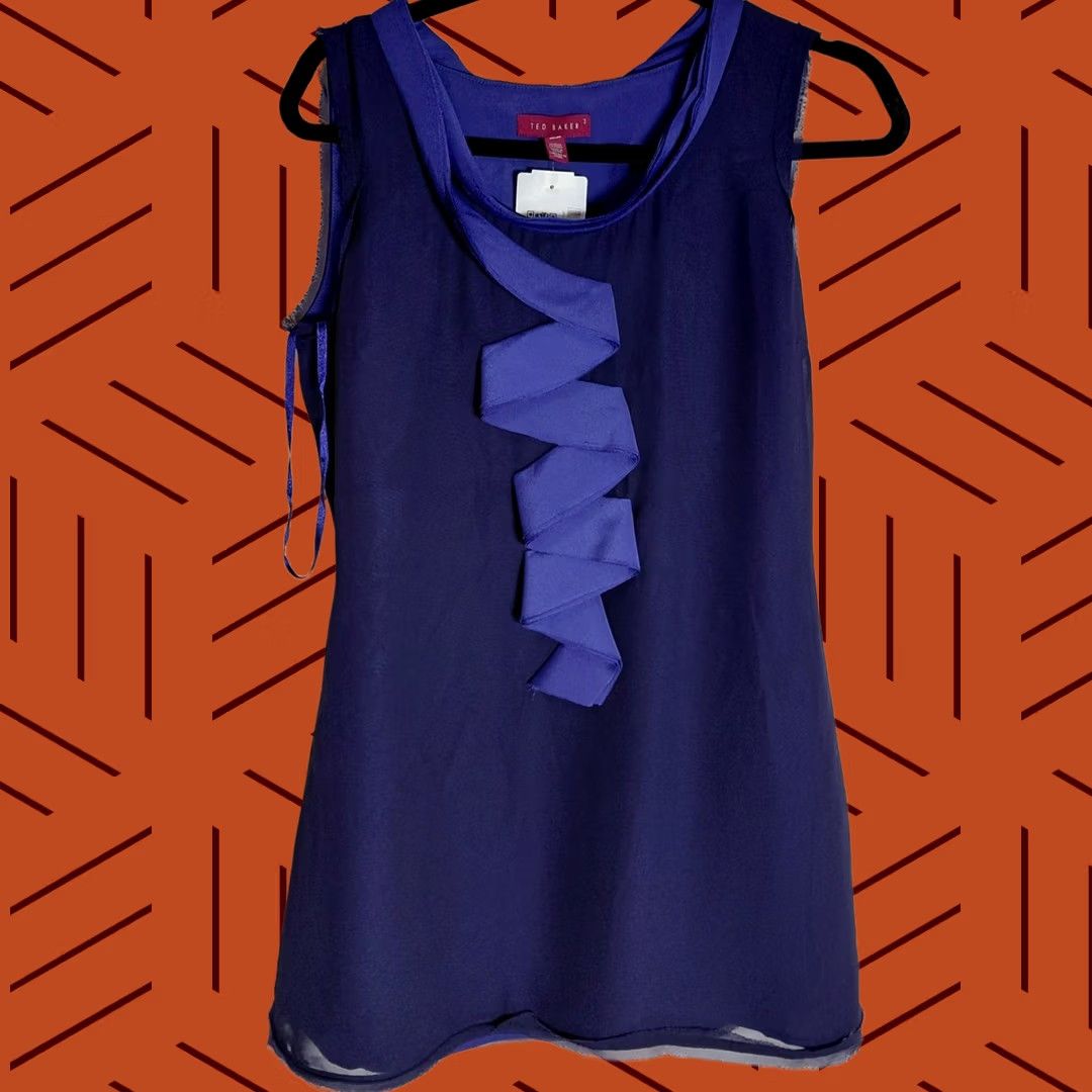 Ted Baker TED BAKER Sleeveless Ruffle Top Solid Lightweight Women Size 3 Purple, Polyester, Casual, Business, Knee Length, Tank/Top Size XS / US 0-2 / IT 36-38 - 1 Thumbnail