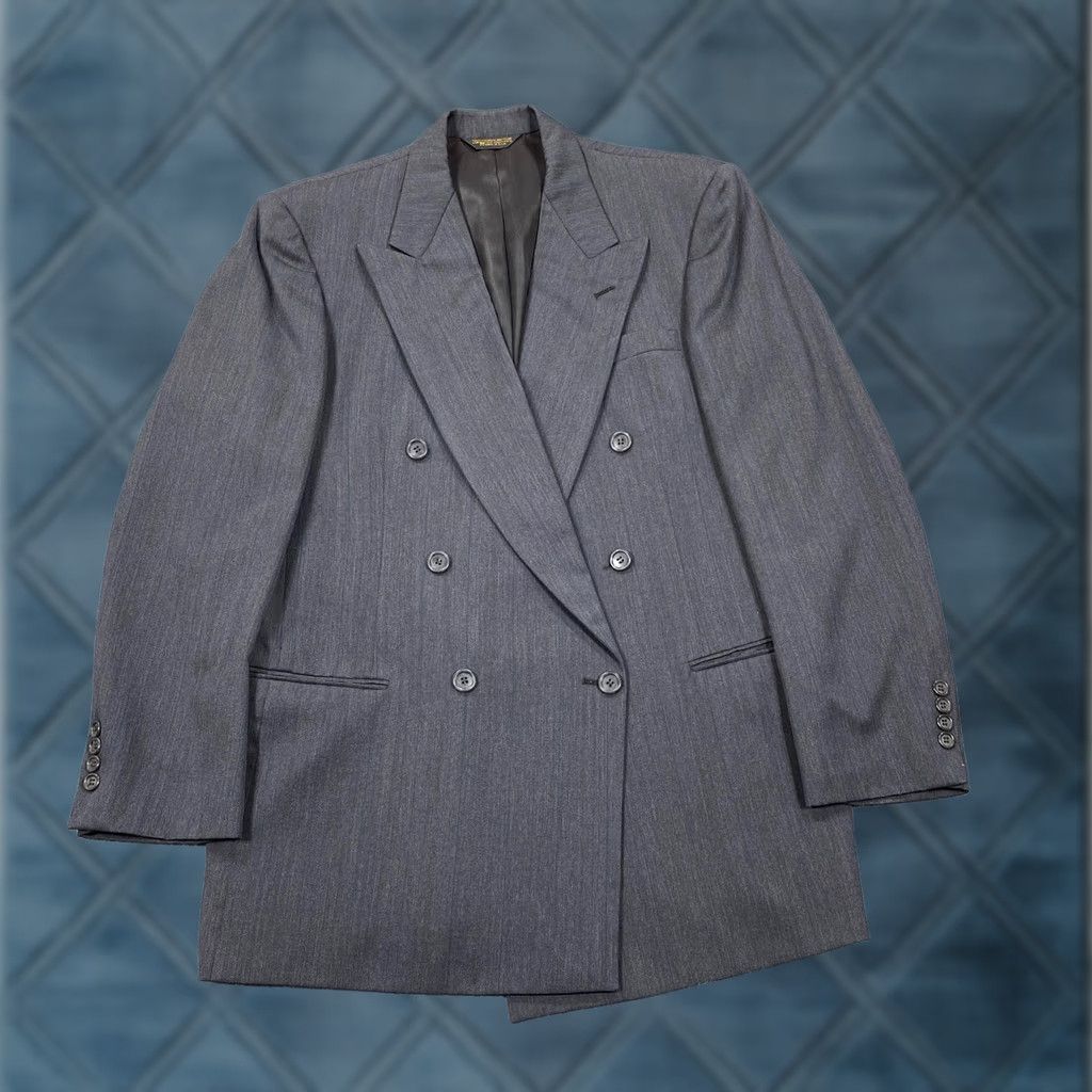 Vintage Nino Cerruti Suit Jacket Mens 44 Gray Wool Striped Double Breasted Italy Jacket/Coat One Piece? 2 Piece? Size 44R - 1 Thumbnail