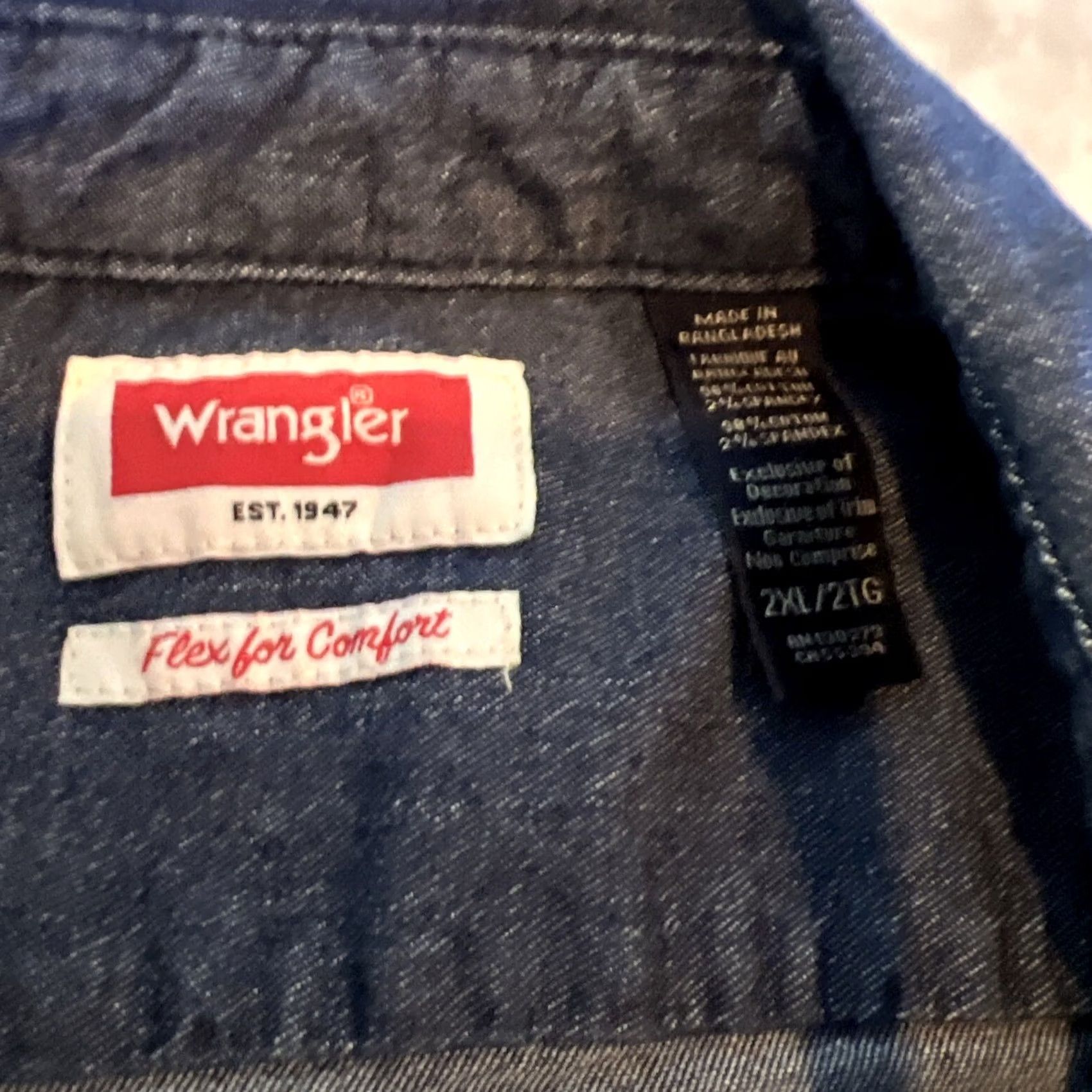 Wrangler Wrangler Shirt Mens 2XL Button-Up Denim Long Sleeve Blue Western Comfort Flex For Comfort Size US XXL / EU 58 / 5 - 4 Thumbnail
