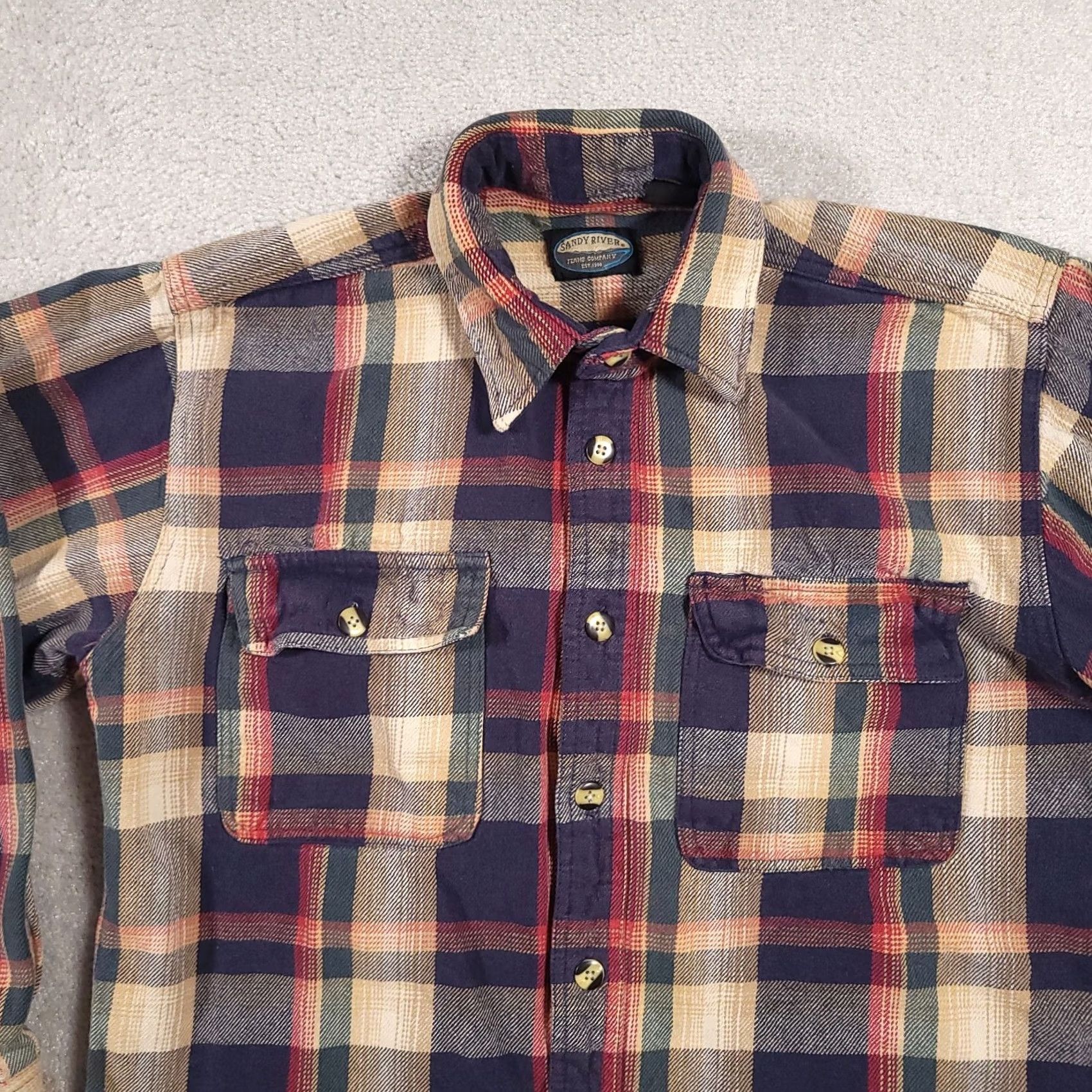 CO VINTAGE Sandy River Jeans Co Heavy Button Up Flannel Shacket Shirt Mens LT Tall Workwear Size US L / EU 52-54 / 3 - 3 Thumbnail