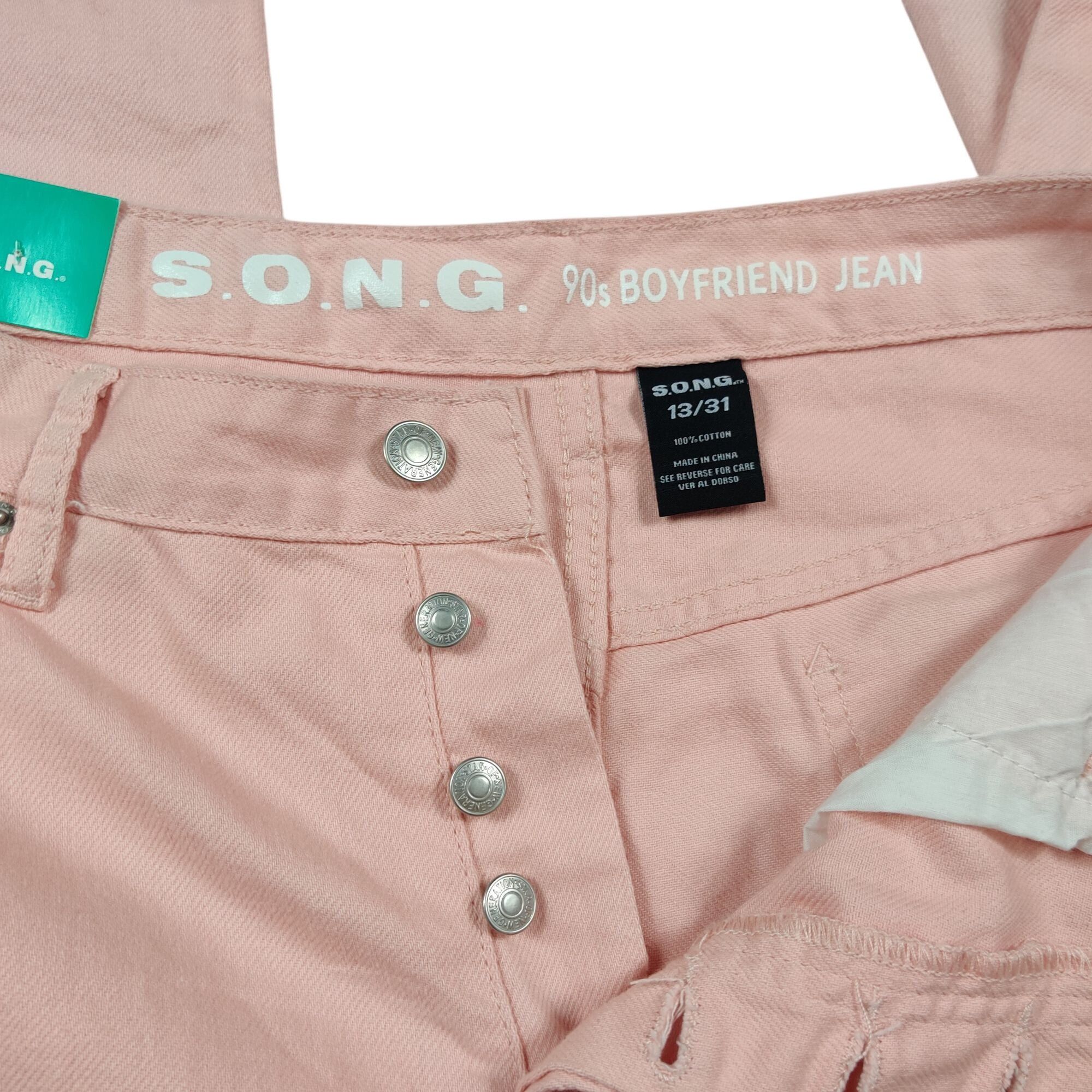 Other S.O.N.G Retro 90s Boyfriend Jeans 13 Pink Straight Denim Bar Size 31" - 4 Thumbnail