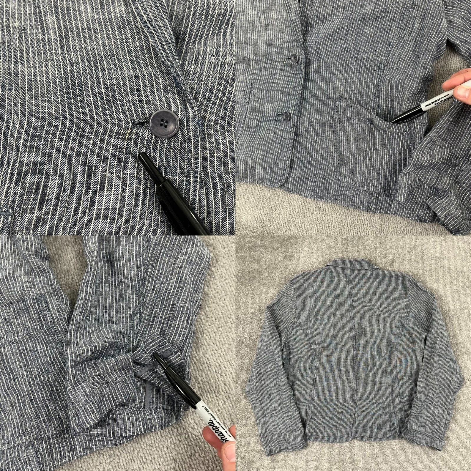 Eileen Fisher Eileen Fisher Button-Up Blazer Shirt Womens XL Blue Striped Linen 2-Button Casual Top Size XL / US 12-14 / IT 48-50 - 8 Thumbnail