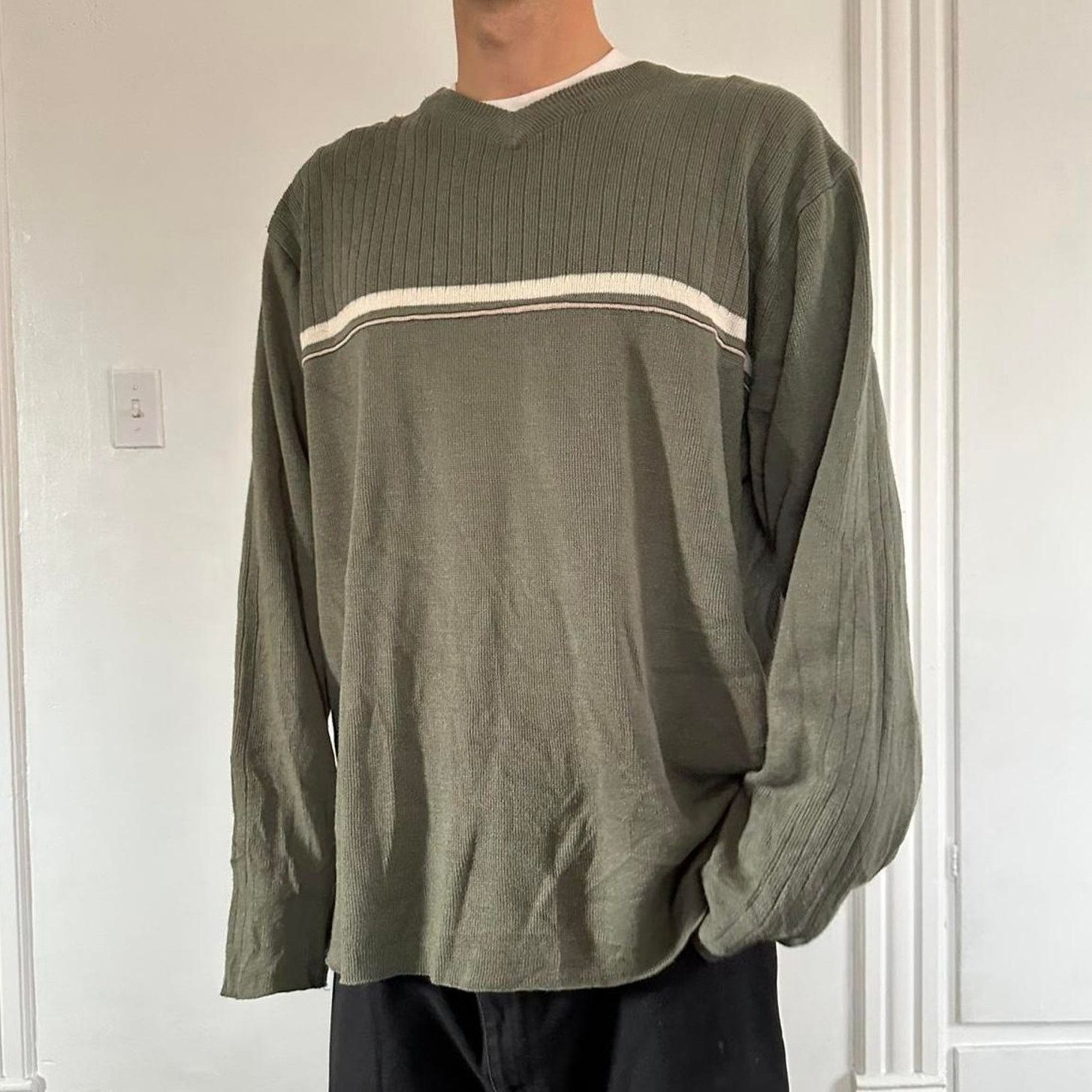 Anchor Blue Vintage 00s Y2K Anchor Blue Baggy Striped Longsleeve Sweater Size US XL / EU 56 / 4 - 2 Thumbnail