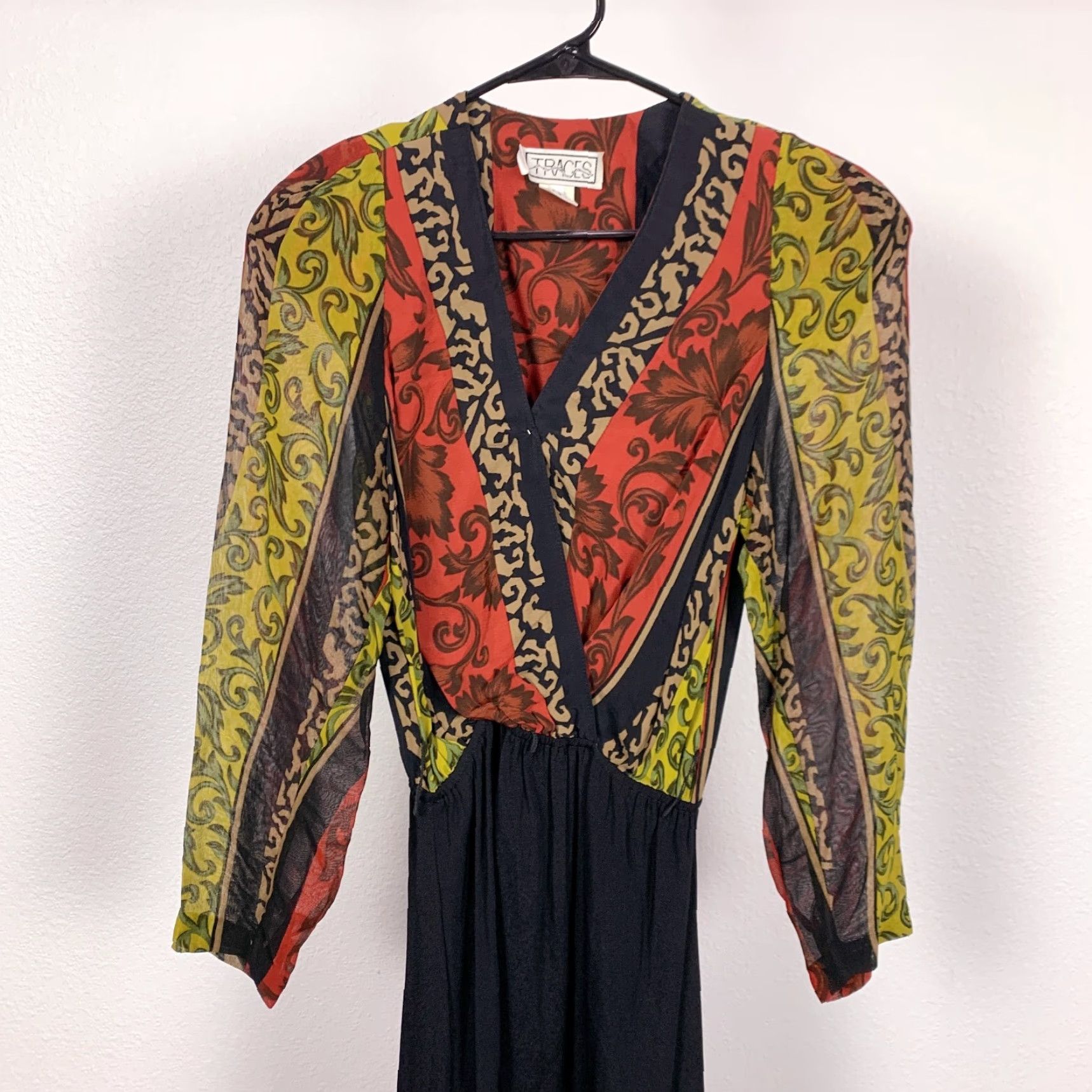 Vintage VINTAGE Traces Maxi Dress Black Red Rayon 80s Long Sleeve 8 Womens Size M / US 6-8 / IT 42-44 - 2 Thumbnail