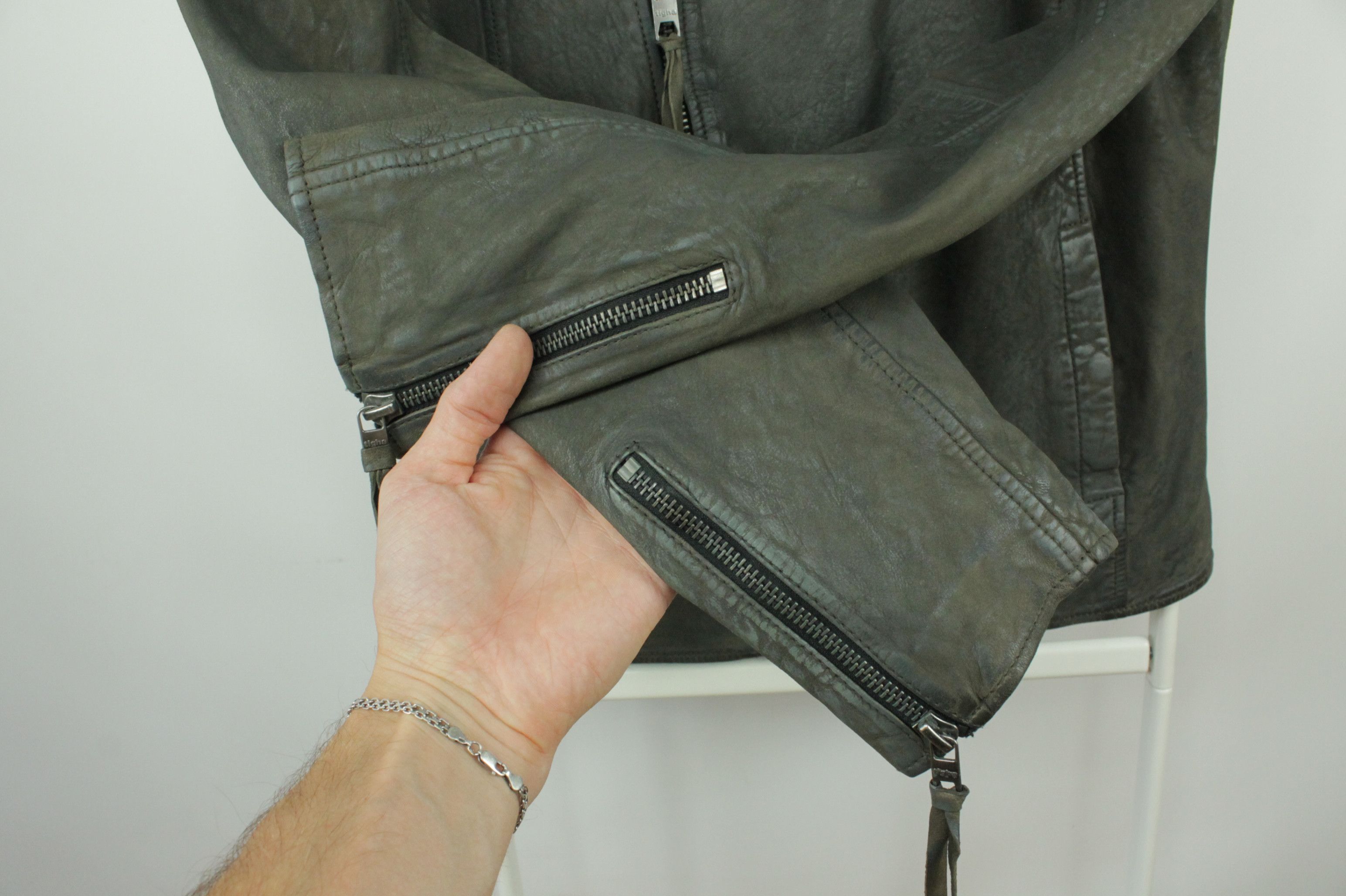 tigha Tigha Stone Gray Leather Biker Jacket Size US M / EU 48-50 / 2 - 5 Thumbnail