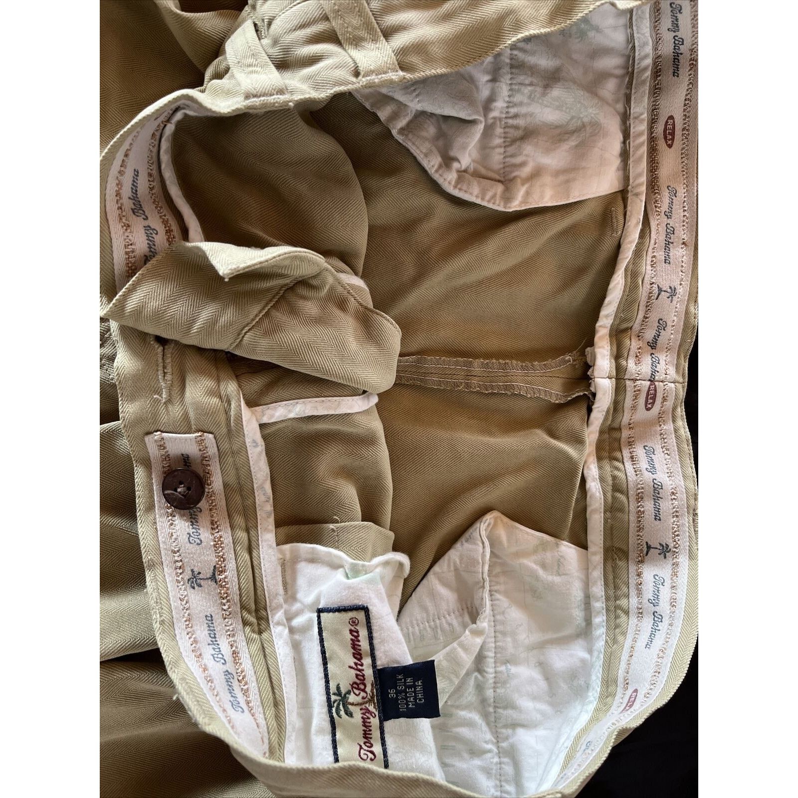Tommy Bahama Tommy Bahama Relax Mens 36x27 Beige Silk Straight Cuff Pants Size US 36 / EU 52 - 12 Thumbnail