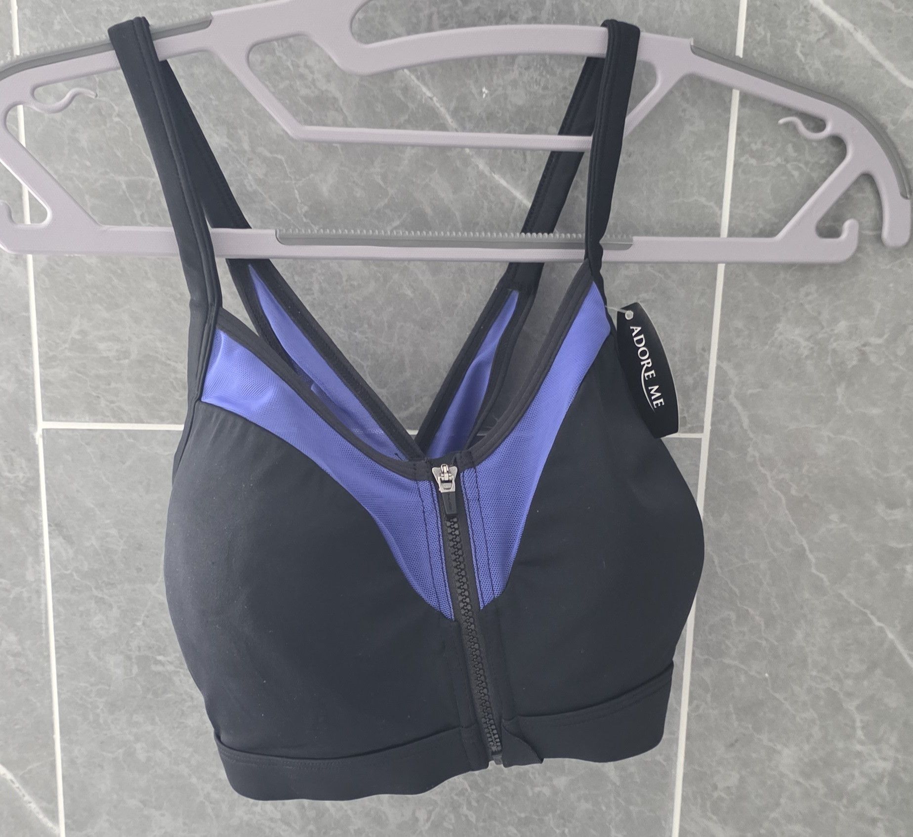 Unknown London NWT Adore Me Wirefree Zipper Sports Bra 0207 Black Blue L Size ONE SIZE - 1 Thumbnail