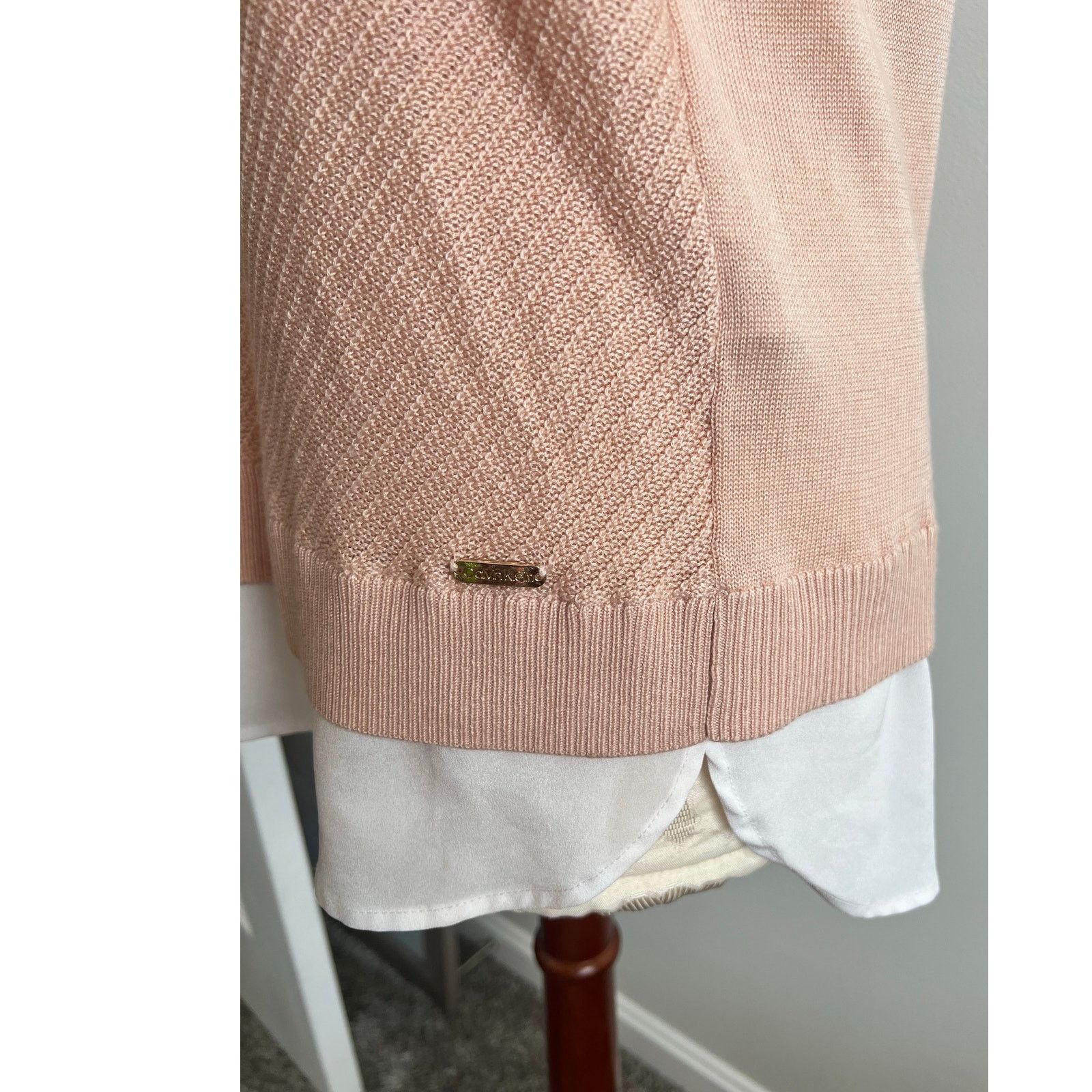 Calvin Klein Calvin Klein Peach Chevron Layered Knit Sweater Medium Size M / US 6-8 / IT 42-44 - 4 Thumbnail