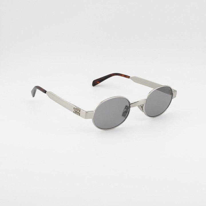 Miu Miu Miu Miu MUB51S 21M50Q Sunglasses Old Silver Oval Frame, Grey Size ONE SIZE - 5 Thumbnail