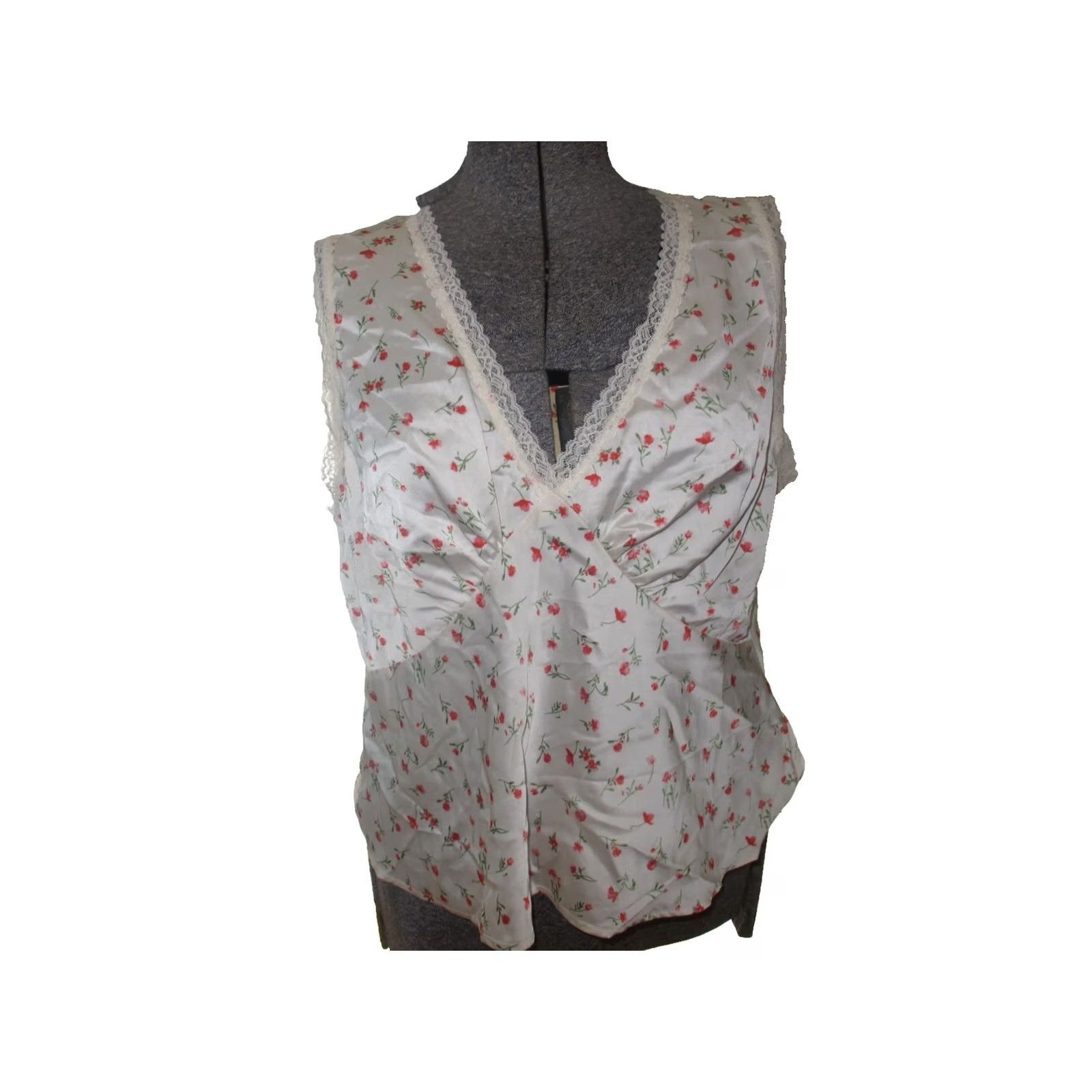 Vintage WAYF Blouse Top Womens XL White Polyester Floral Sleeveless V-Neck Pullover Size XL / US 12-14 / IT 48-50 - 2 Thumbnail