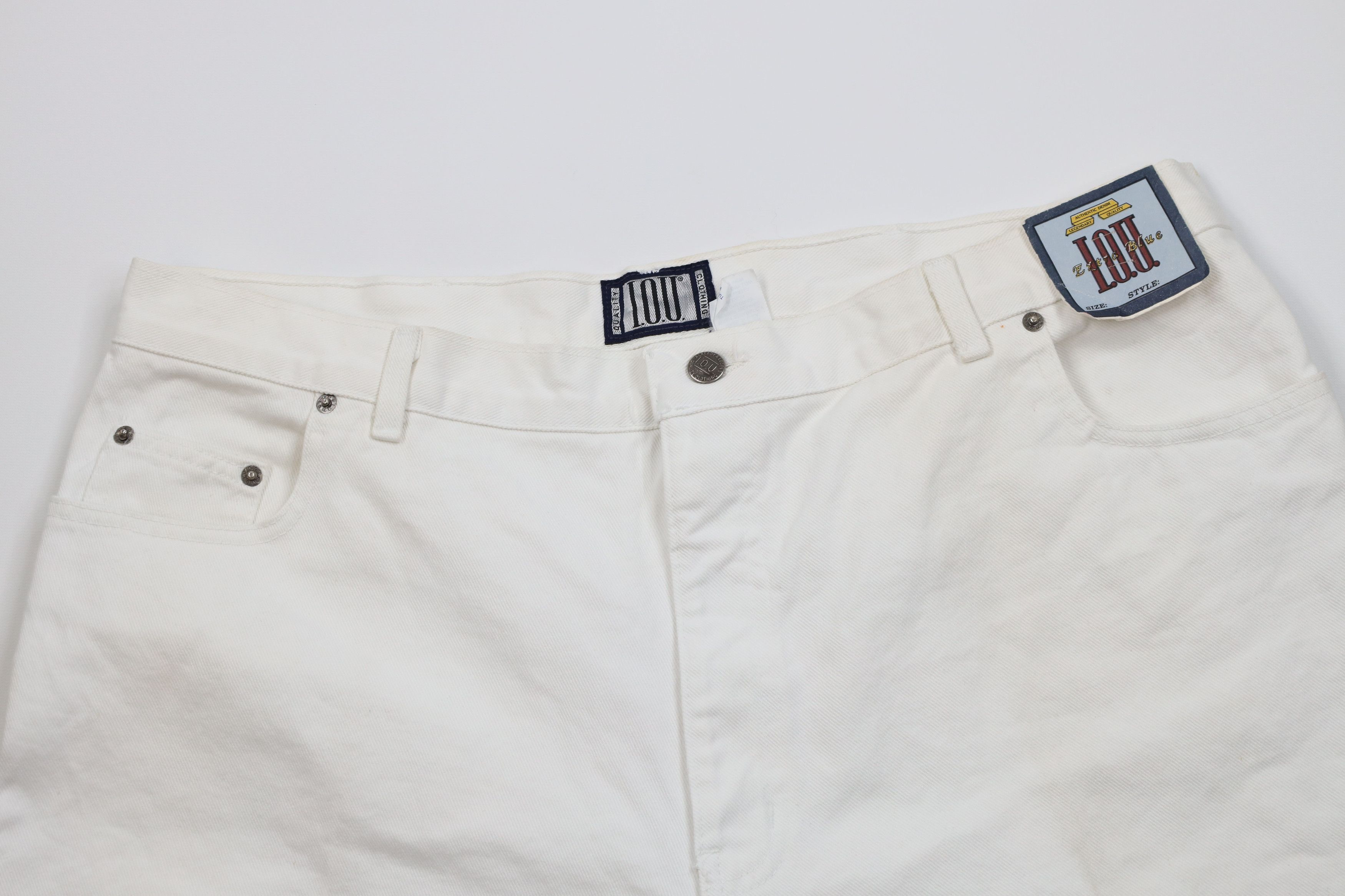 Vintage Deadstock Vintage 90s IOU Fit Denim Jean Shorts White Size US 40 / EU 56 - 2 Thumbnail