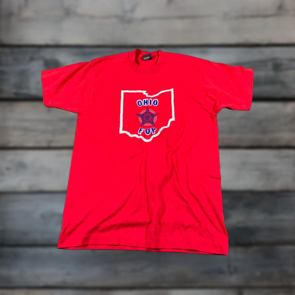 Vintage VINTAGE Screen Stars T-Shirt Men Adult Large Red 90s Ohio Fraternal Order of Police Graphic Tee 90s City Retro Logo Size US L / EU 52-54 / 3 - 1 Thumbnail