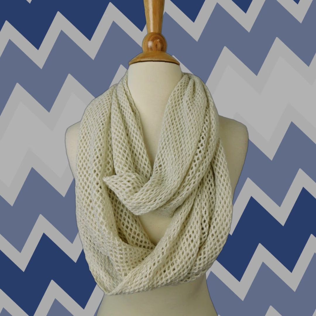 Steve Madden Steve Madden Infinity Scarf Fishnet Ivory Metallic Thread Cowl - 29" x 21" Womens Size ONE SIZE - 1 Thumbnail