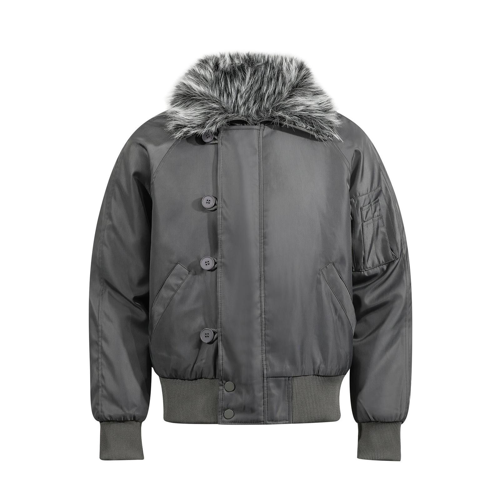 Japanese Brand Gray Fur Collar Bomber Jacket, Insulated Men's Outerwear Size US M / EU 48-50 / 2 - 1 Thumbnail