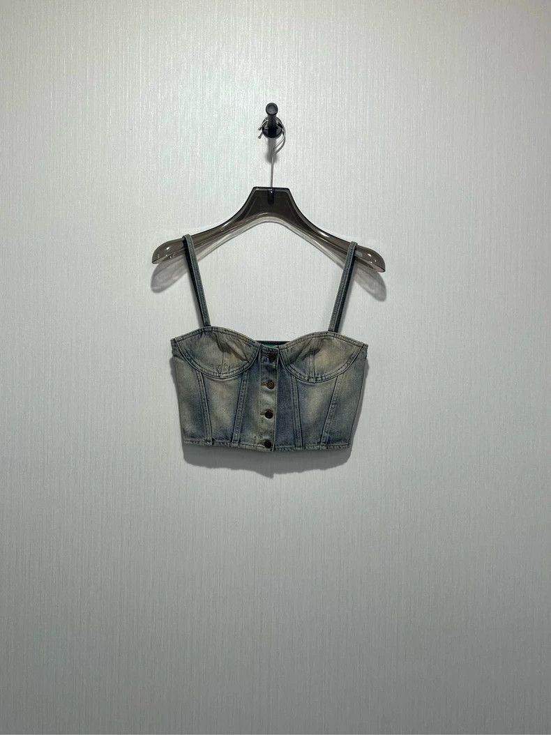 Saint Laruent Blue washed denim camisole vest 2502-Nextarro