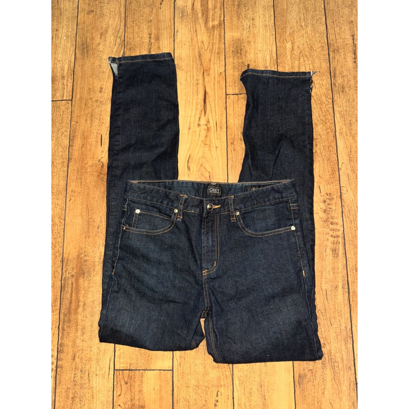 Obey VINTAGE OBEY Jeans Straight Slim Dark Wash 30x33 Mens Denim Stretch Skater Y2K Streetwear Size US 30 / EU 46 - 6 Thumbnail