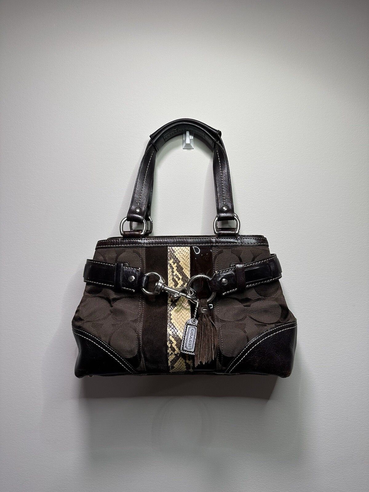 Coach Hampton Shoulder Bag Purse Satchel Black Python in Brown, Women's