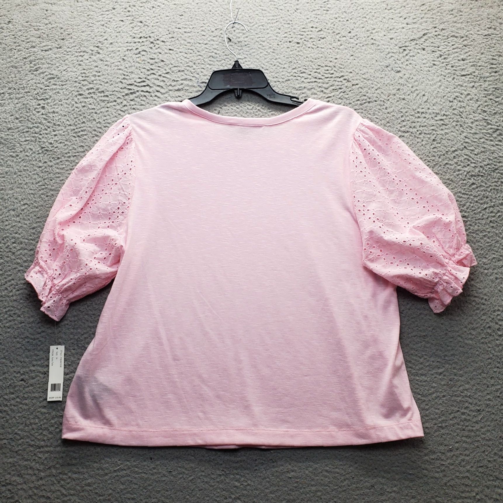 Vintage Zac & Rachel Blouse Womens 1X Pink Eyelet Balloon Sleeve Round Neck Pullover Shirt Womens 1X Pink Eyelet Balloon Sleeve Round Neck Pullover Size XL / US 12-14 / IT 48-50 - 2 Thumbnail