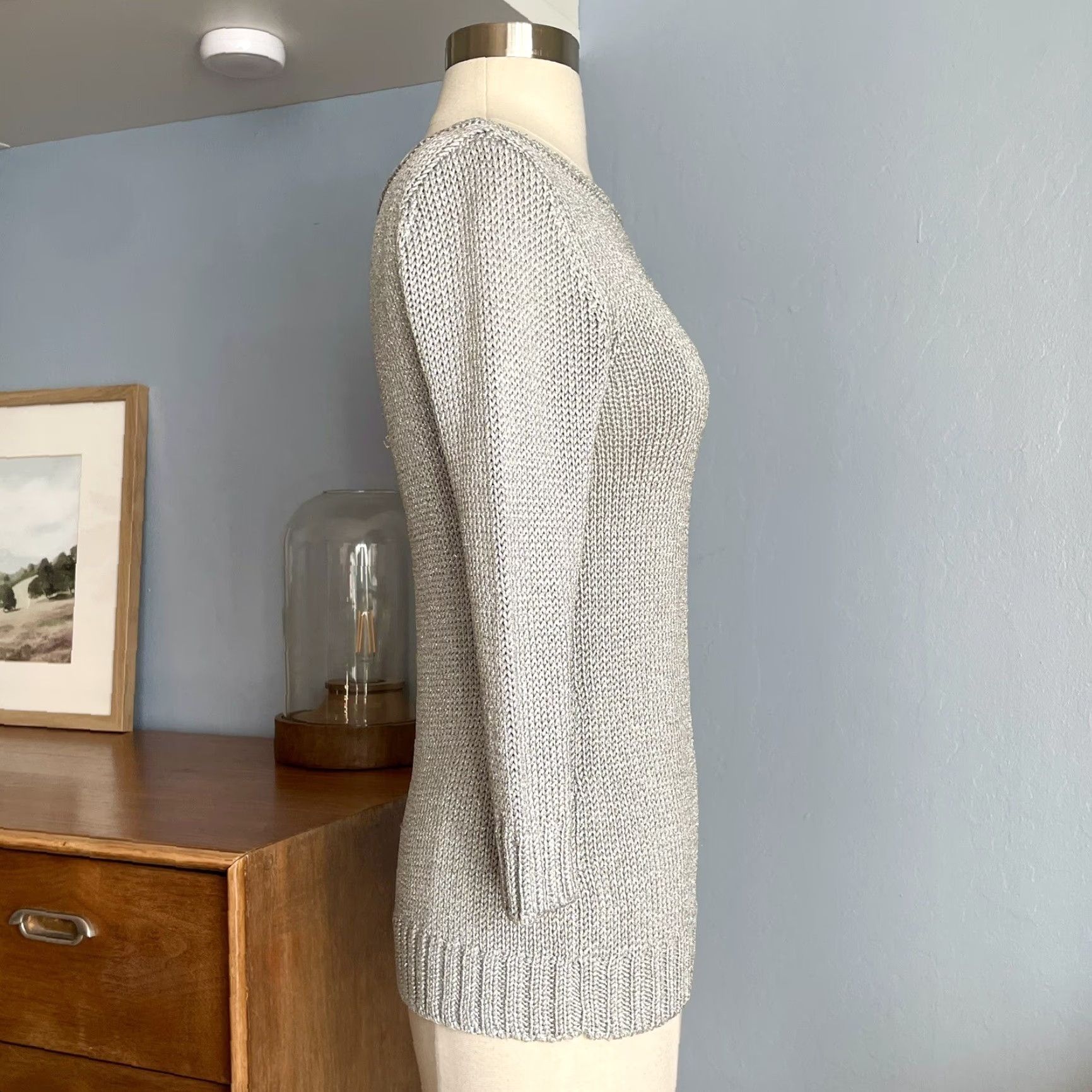 Ralph Lauren VINTAGE Ralph Lauren Black Label Silver Metallic Knit Boatneck Sweater Size S Women's Pullover Knit Silver Boat Neck 3/4 Sleeve Classic Designer Size S / US 4 / IT 40 - 5 Thumbnail
