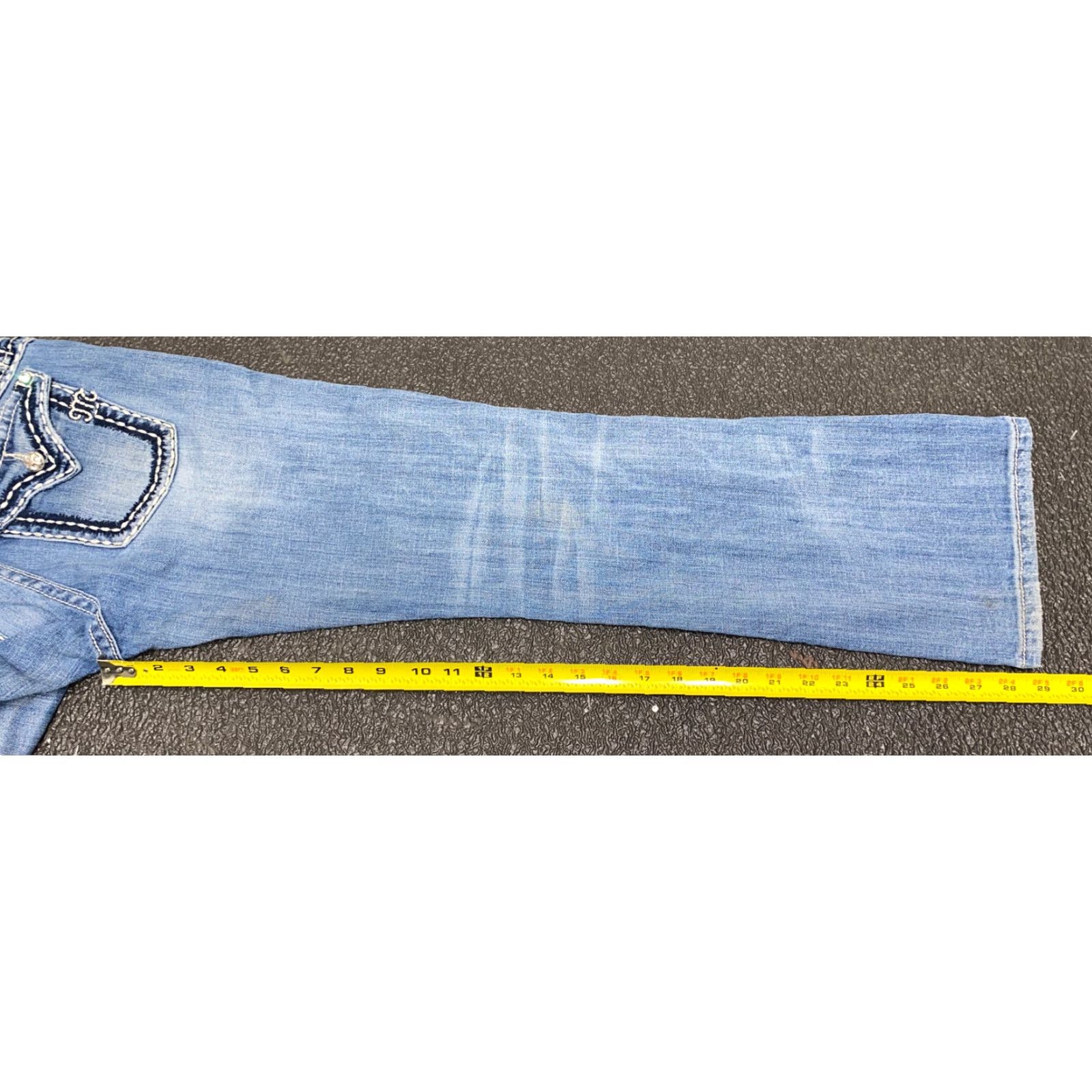 Miss Me Miss Me Jeans Easy Boot Womens 29 JE5014E2R Low Rise Distressed Bling Embellish Bootcut Denim Blue Jeans Womens 29 Size 29" - 6 Thumbnail