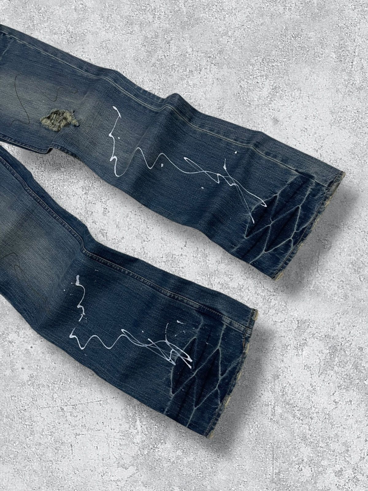 Japanese Brand Vintage 1990s Japan Designer Root Three Splash Flared Denim Size US 32 / EU 48 - 4 Thumbnail