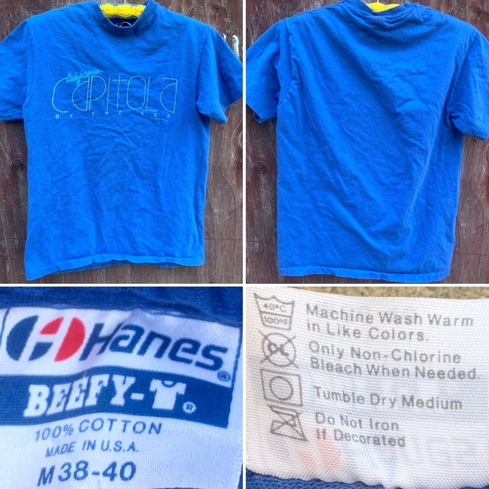Hanes VINTAGE Hanes California Capitola By the Sea T-Shirt M Blue Crew Neck Short Sleeve Cotton 80s 90s Beach Graphic Print Men Size US M / EU 48-50 / 2 - 4 Thumbnail