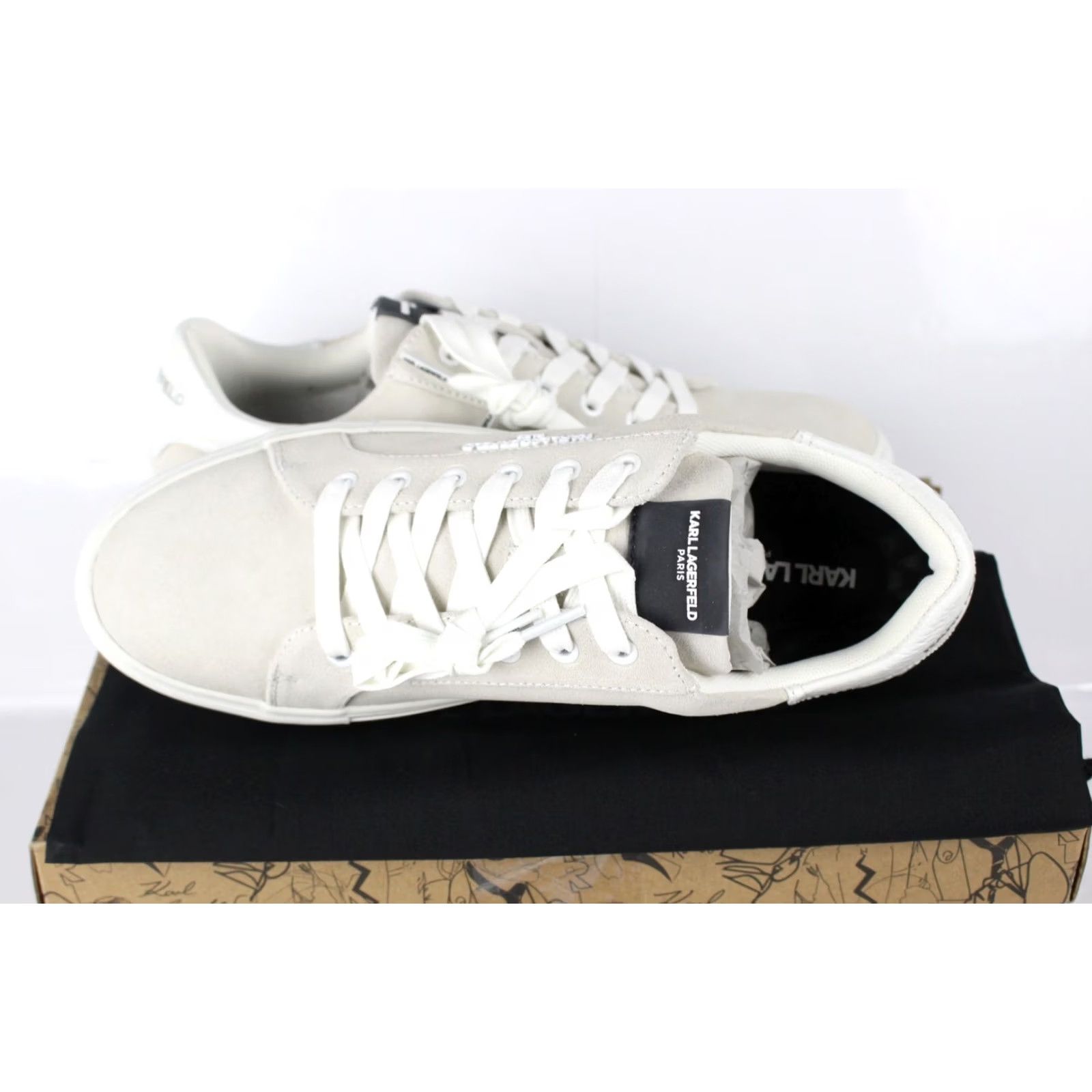 Karl Lagerfeld Karl Lagerfeld Paris Men's Suede Sneakers Size 10.5 Sandblast LF4S1021 W/Bag - Beige Leather Casual Shoes, 10.5 Mens, Sandblast, Logo, Fashion Sneaker Size US 11 / EU 44 - 3 Thumbnail