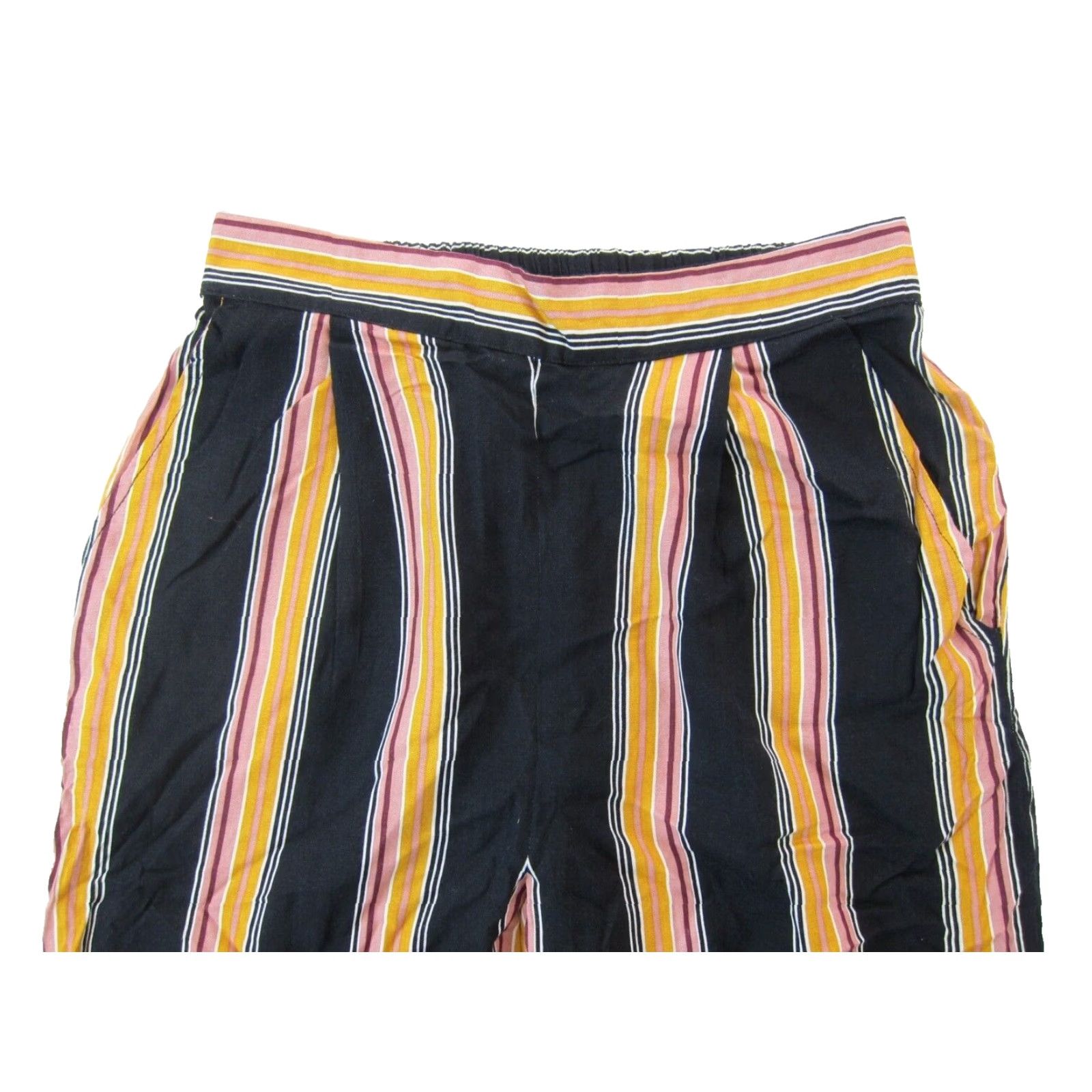 Vintage NWT Band Of Gypsies Rayon Black Pink Yellow Stripe Pocket Wide Leg Chino Pant XS Womens Pant Wide Leg Chino Pocket Stripe Band Of Gypsies XS Black Size 26" / US 2 / IT 38 - 5 Thumbnail