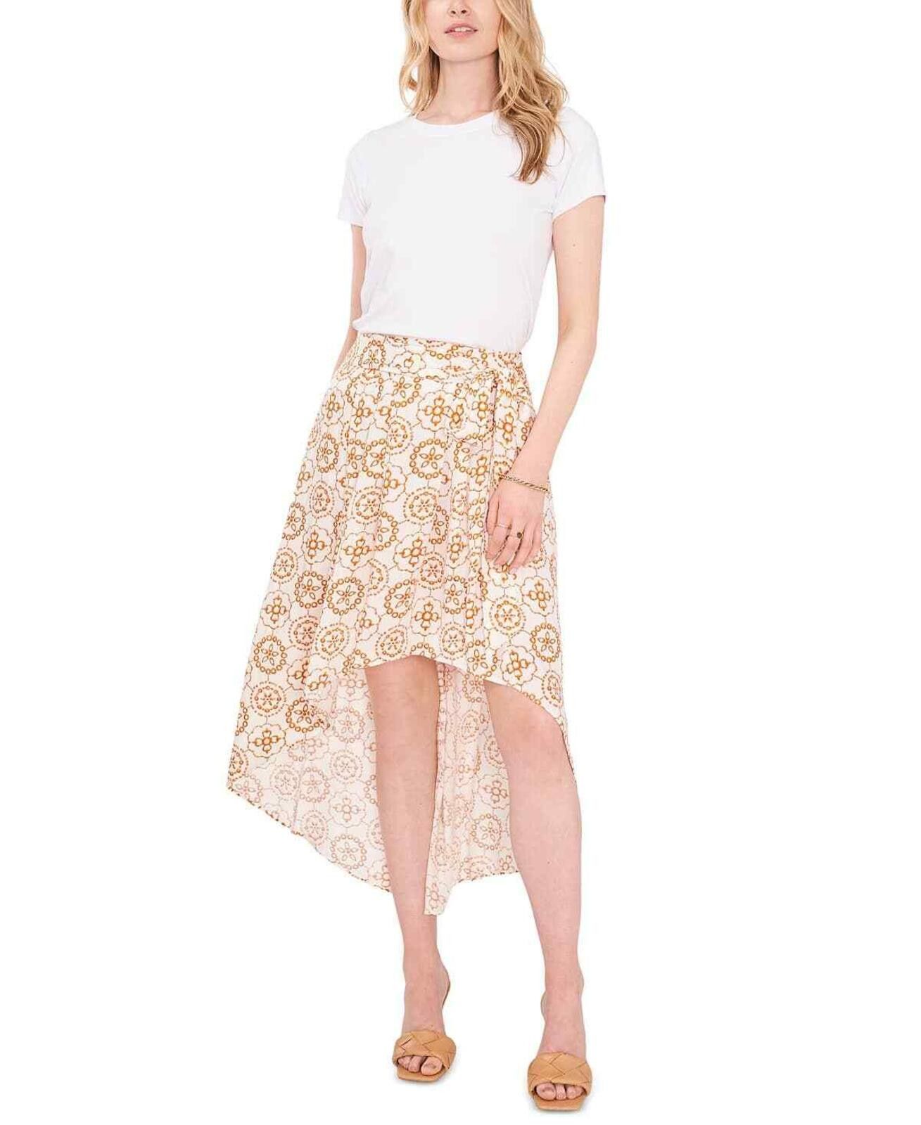 Vince Camuto Vince Camuto Women's Ivory Printed Side-Tie High-Low Skirt L Size 36" / US 14 / IT 50 - 2 Thumbnail