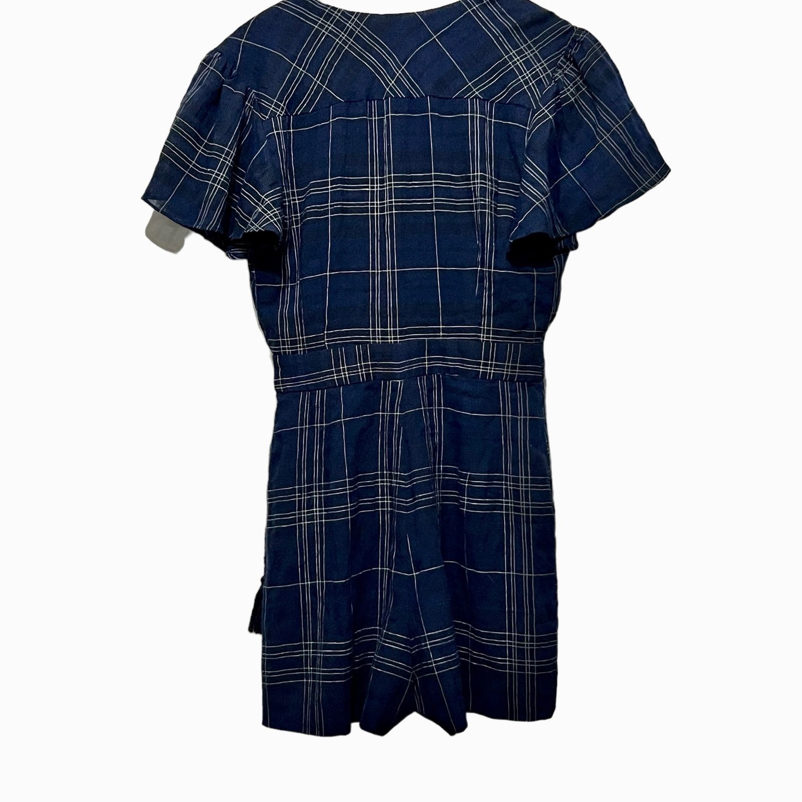 Anthropologie Anthropologie Greylin Kate Wrap Frt Navy Plaid Romper XS NWT Size 27" / US 4 / IT 40 - 4 Thumbnail