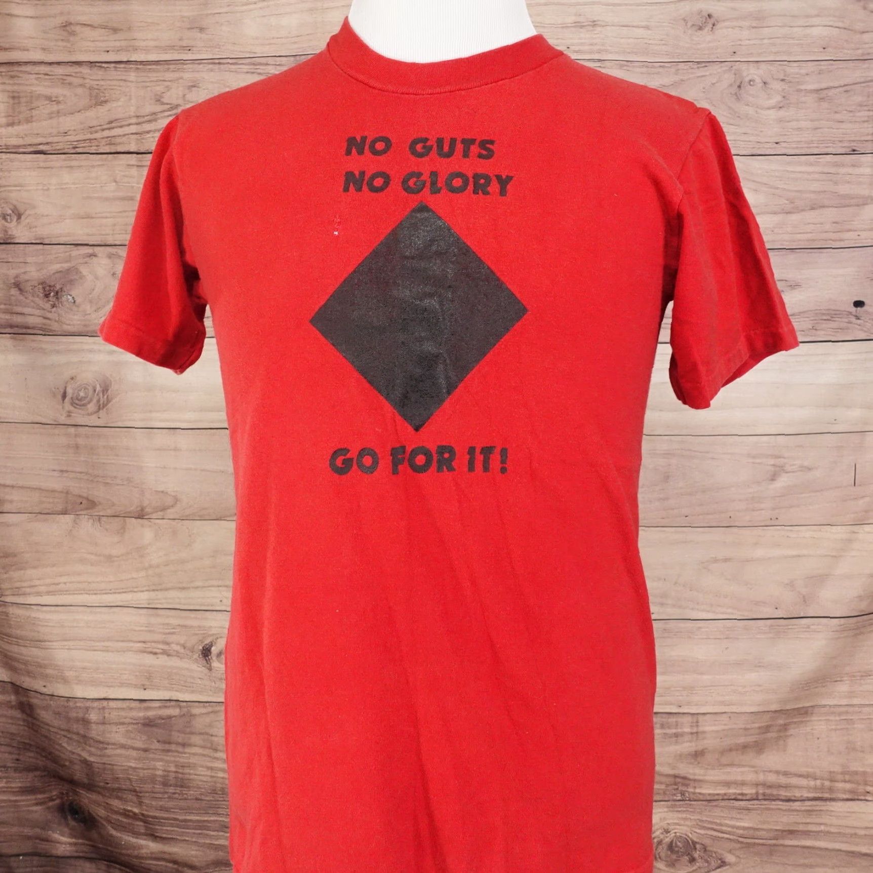 Vintage VINTAGE Sportswear Red T-Shirt "No Guts No Glory Go For It" 80s Single Stitch Adult Medium Mens Size US M / EU 48-50 / 2 - 4 Thumbnail