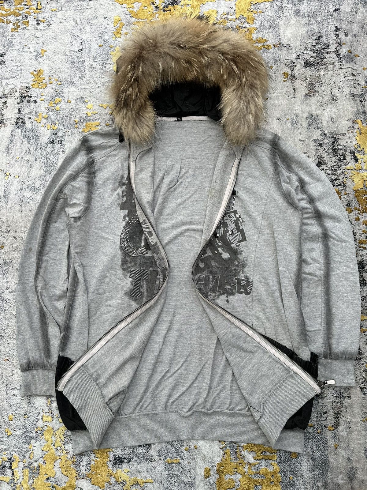 Le Grande Bleu (L.G.B.) STUDDED GOTHIC FUR ZIP HOODIE IF SIX WAS NINE LGB STYLE Size US L / EU 52-54 / 3 - 6 Thumbnail