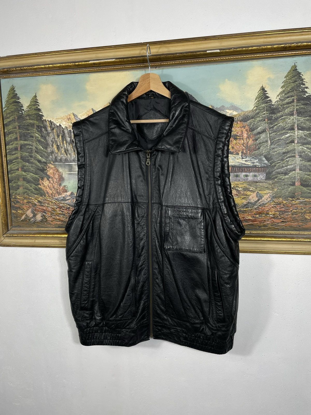 Vintage Black Retro 90s Genuine Real Leater Vest Punk Rock Motocycle Size US XL / EU 56 / 4 - 2 Thumbnail