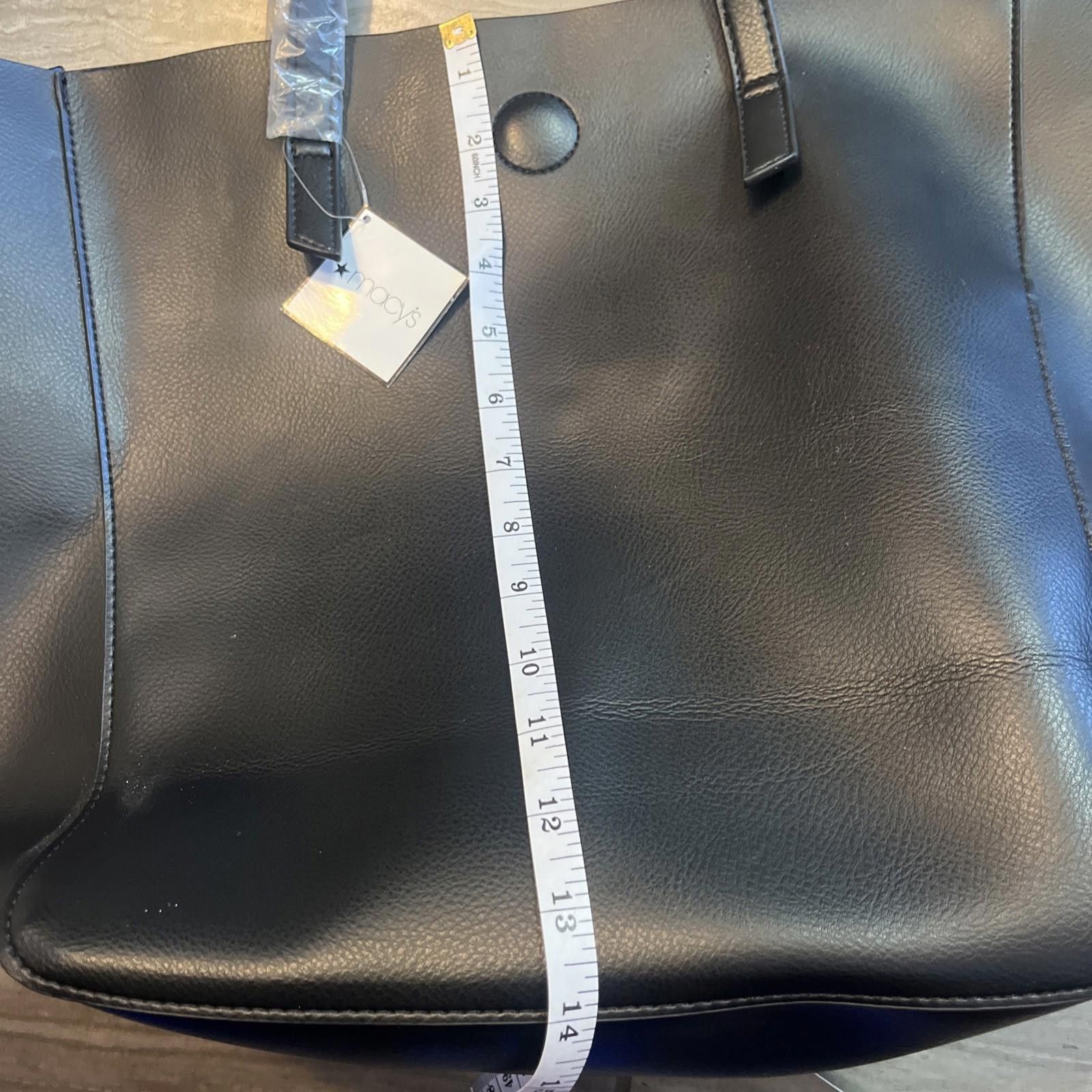 Macys Macy's Black Faux Leather Blue Insides Women's Tote Bag Big Size ONE SIZE - 2 Thumbnail