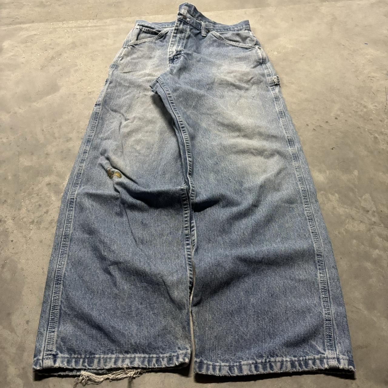 Japanese Brand × Vintage Crazy Vintage Y2K/2000s Baggy Light Wash Distressed Skater Carpenter Denim Jeans! Size US 34 / EU 50 - 3 Thumbnail