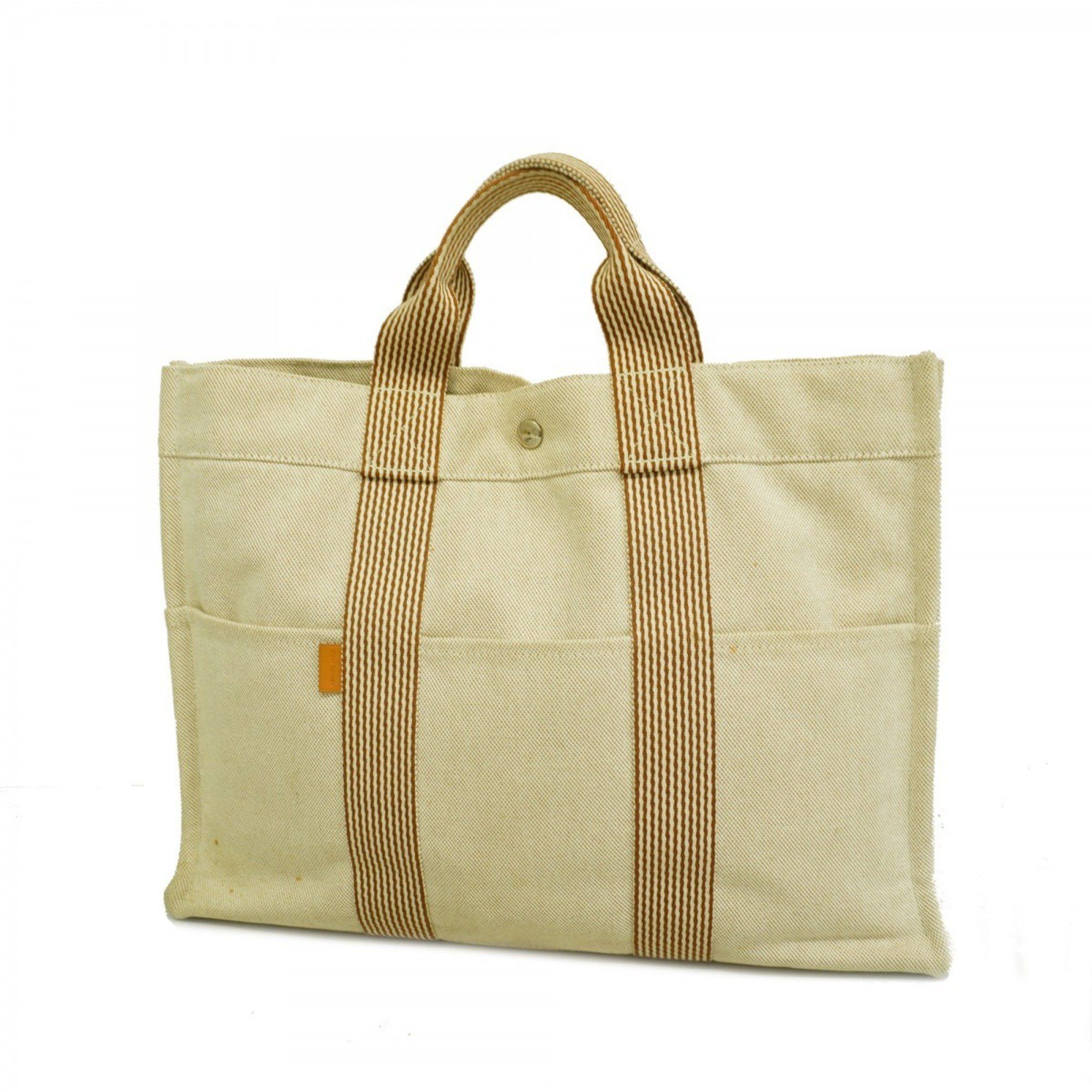 Hermes Tote Bag New Fool Toe Mm Canvas Beige Women's