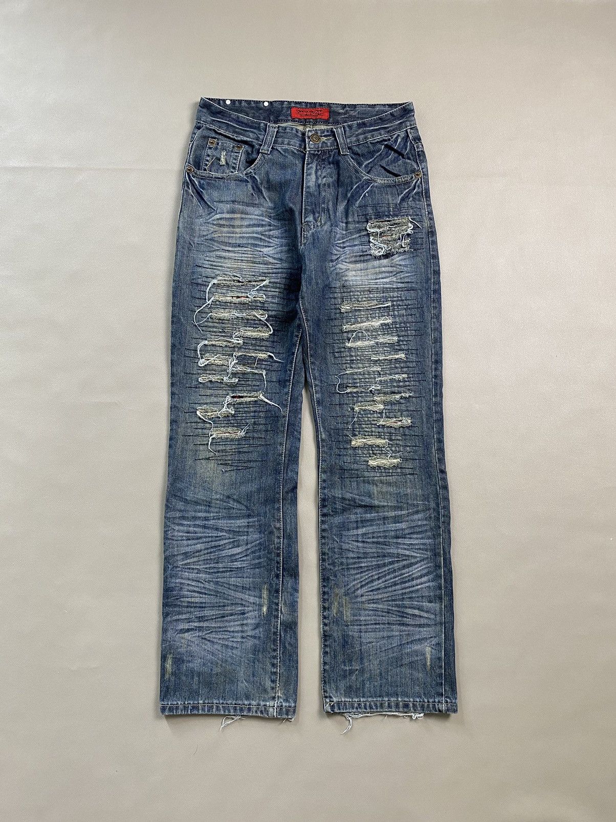 If Six Was Nine × Japanese Brand × Le Grande Bleu (L.G.B.) 2000s Kuyizu Distressed Grunge Denim Jeans Size US 31 - 1 Thumbnail